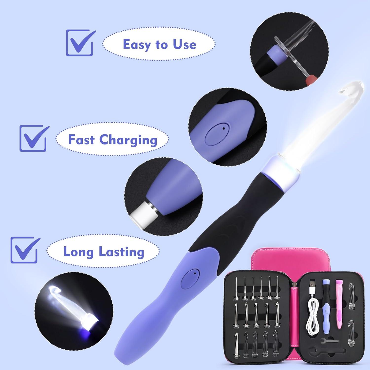 Conjunto de Ganchos de Crochet AIYUNDI 18 Piezas LED Ergonómico