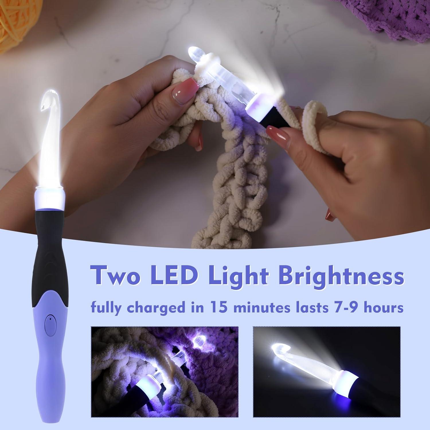 Conjunto de Ganchos de Crochet AIYUNDI 18 Piezas LED Ergonómico