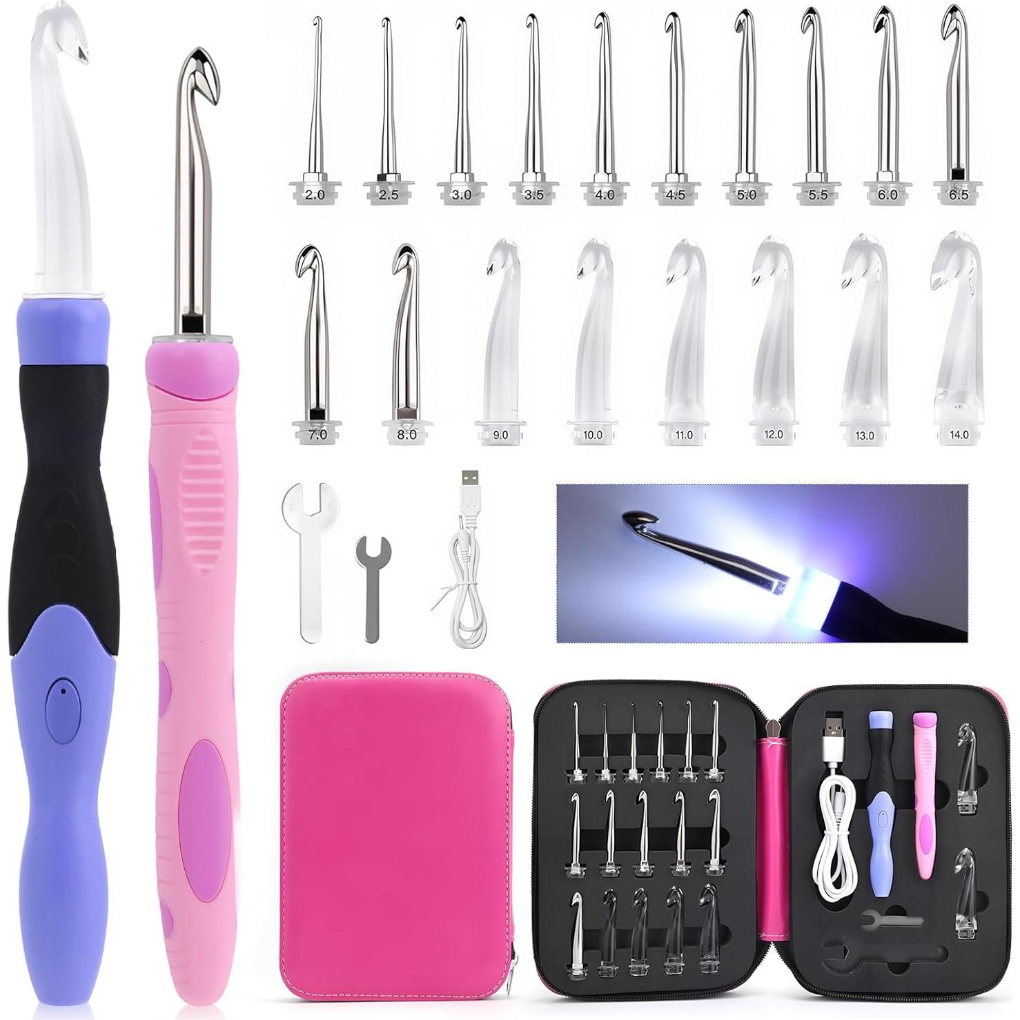 Conjunto de Ganchos de Crochet AIYUNDI 18 Piezas LED Ergonómico