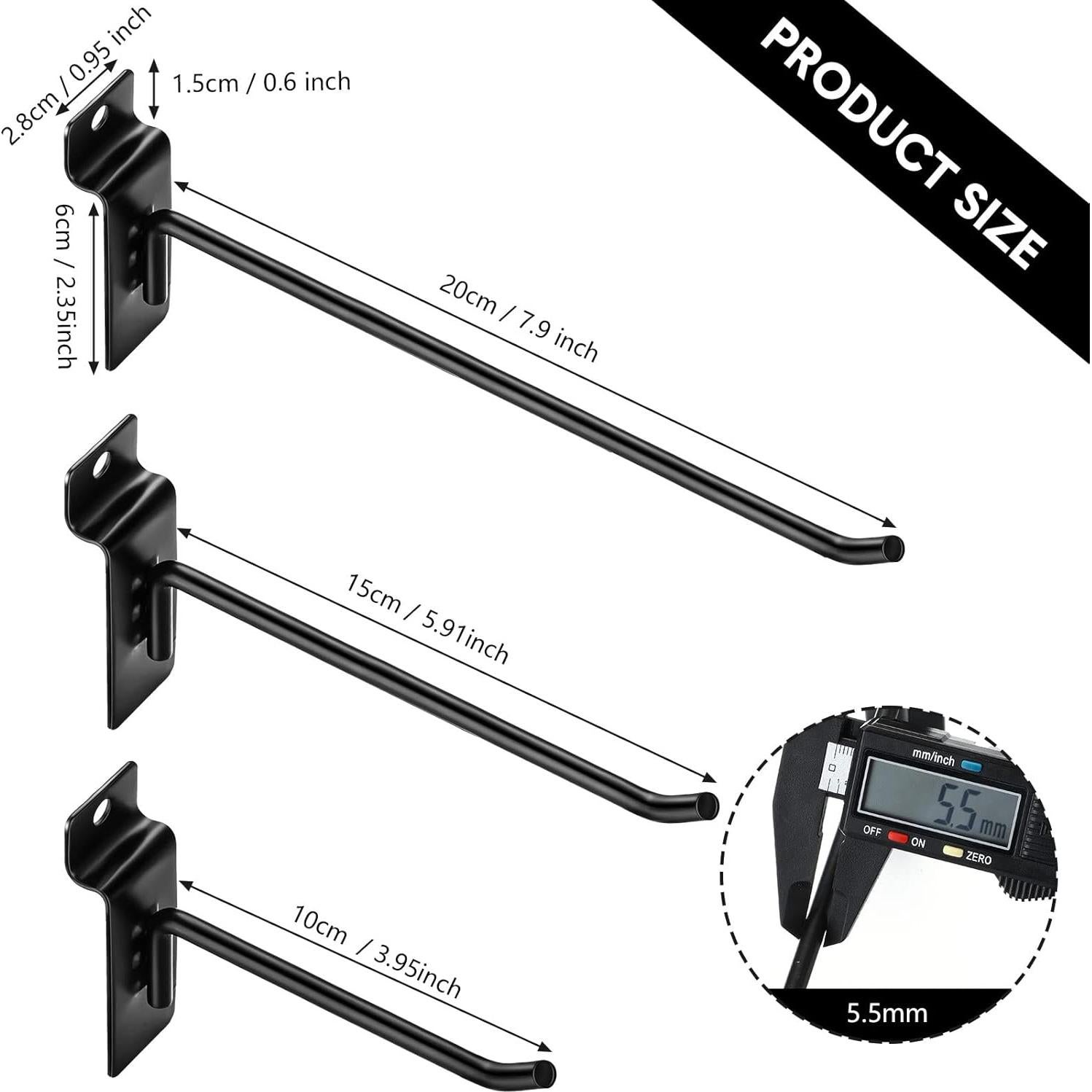 Ganchos para Slatwall Ferraycle 24 Pcs 10-20 cm Negro