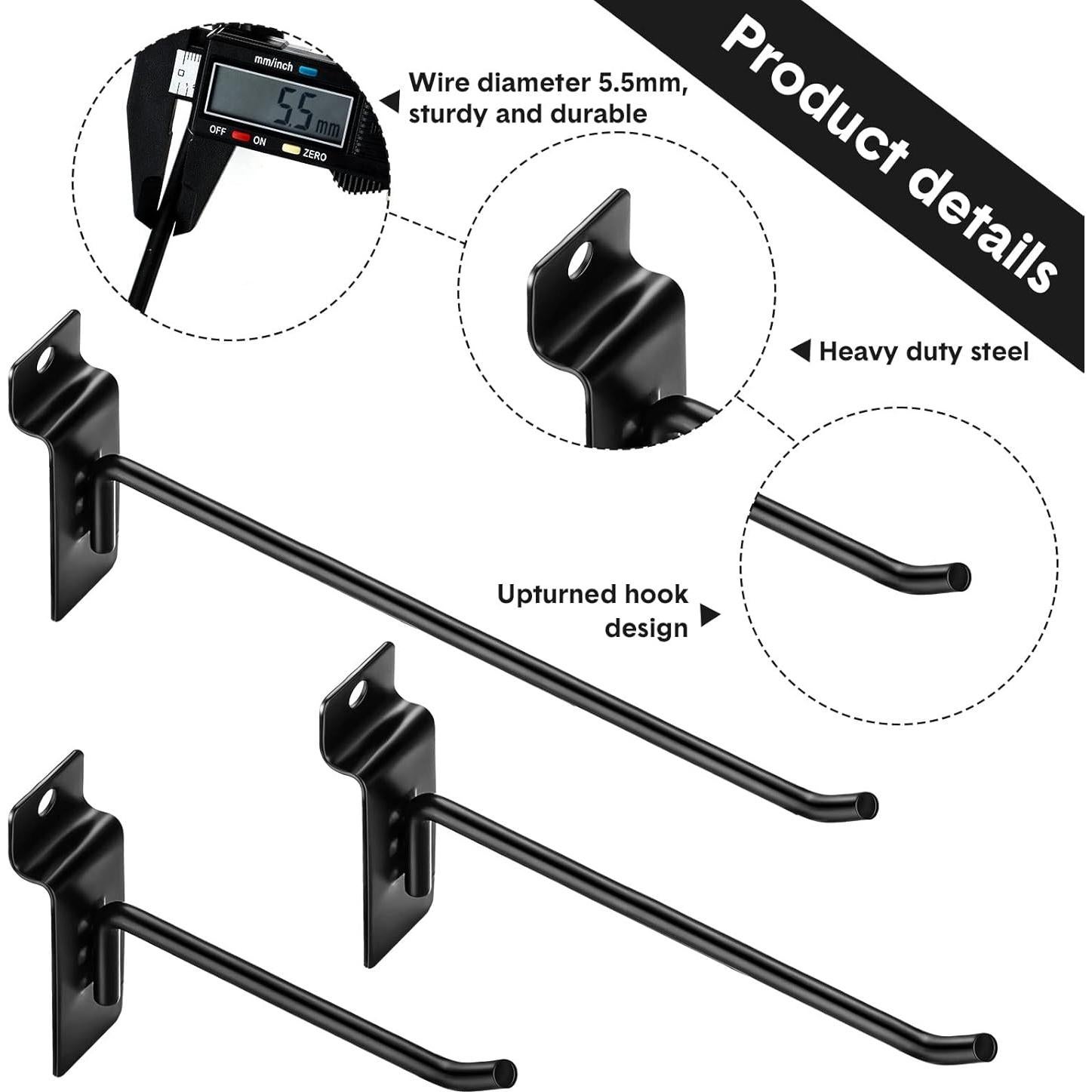 Ganchos para Slatwall Ferraycle 24 Pcs 10-20 cm Negro