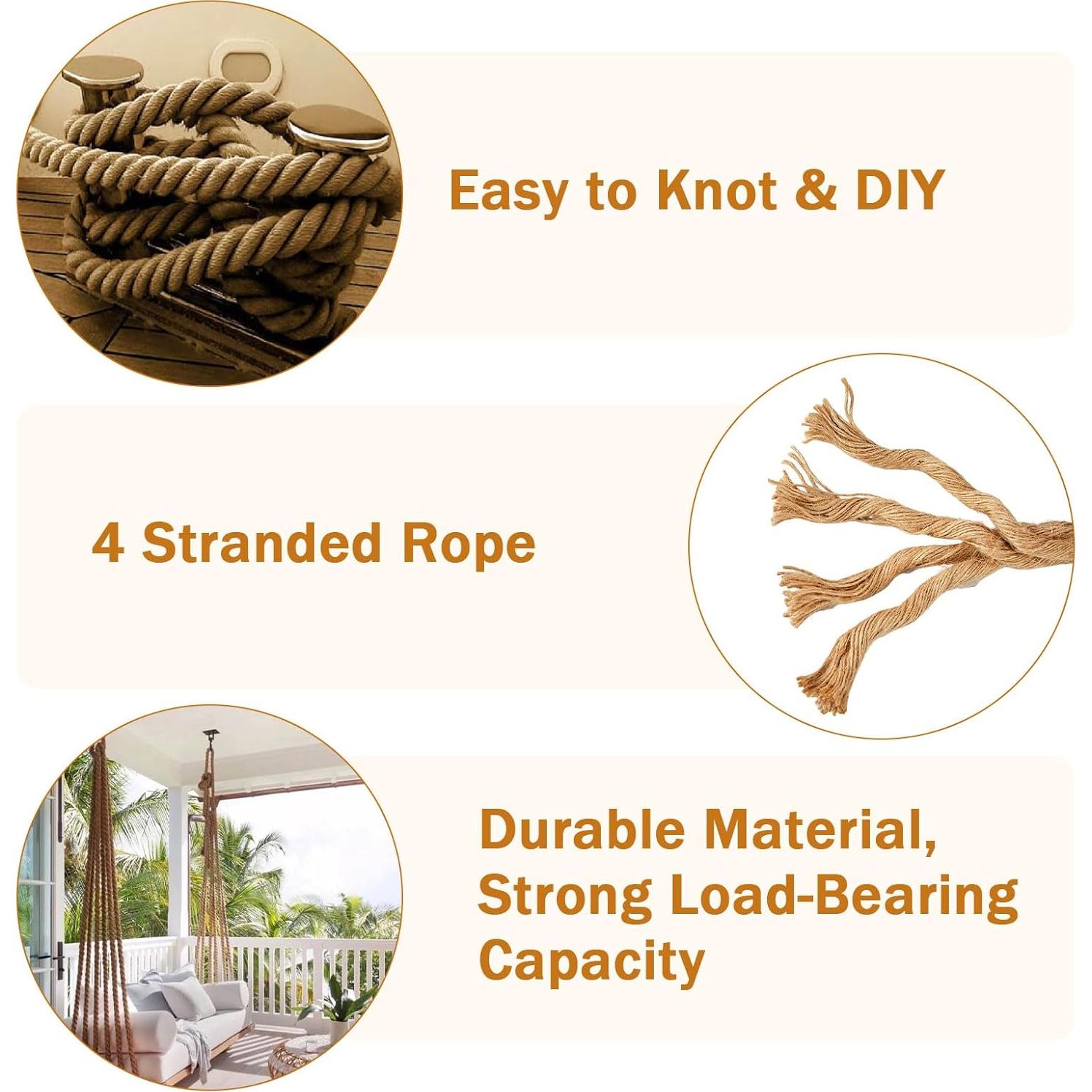 Cuerda de yute trenzada Kweetle 3.18 cm x 15.24 m decorativa