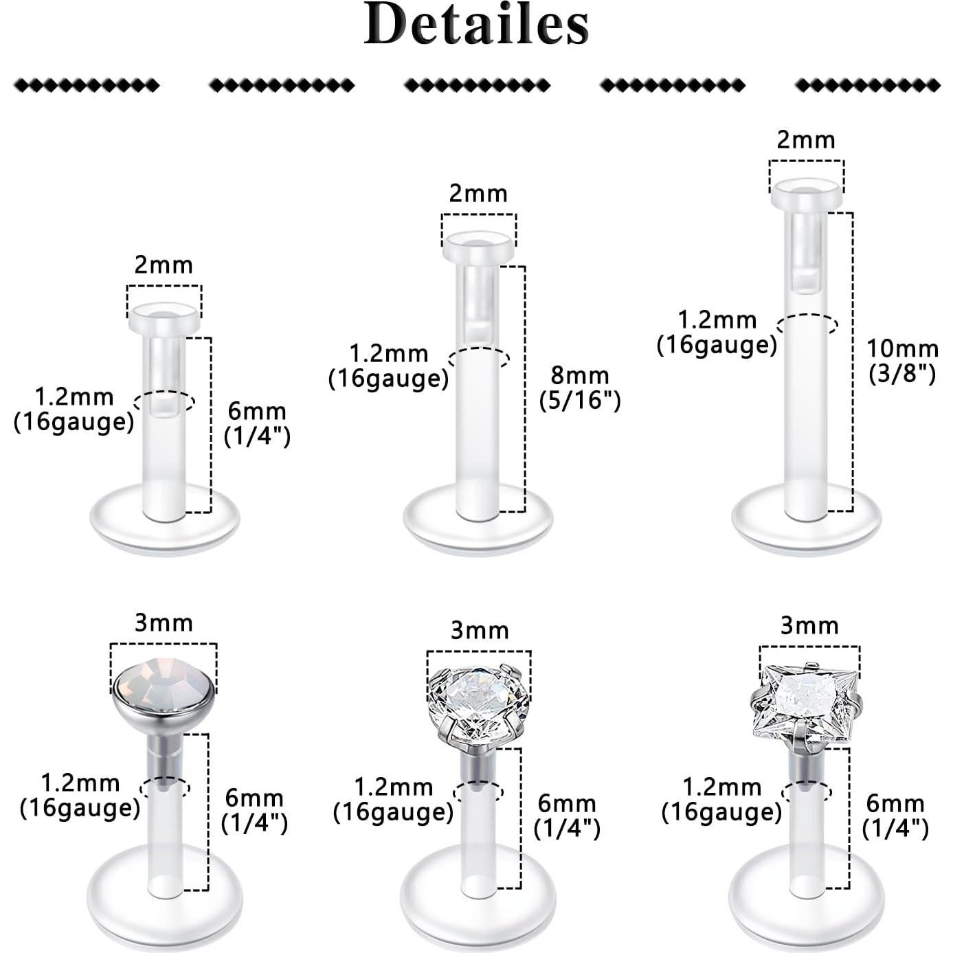 Aros Labiales Transparentes QWALIT 16G Joyería de Piercing