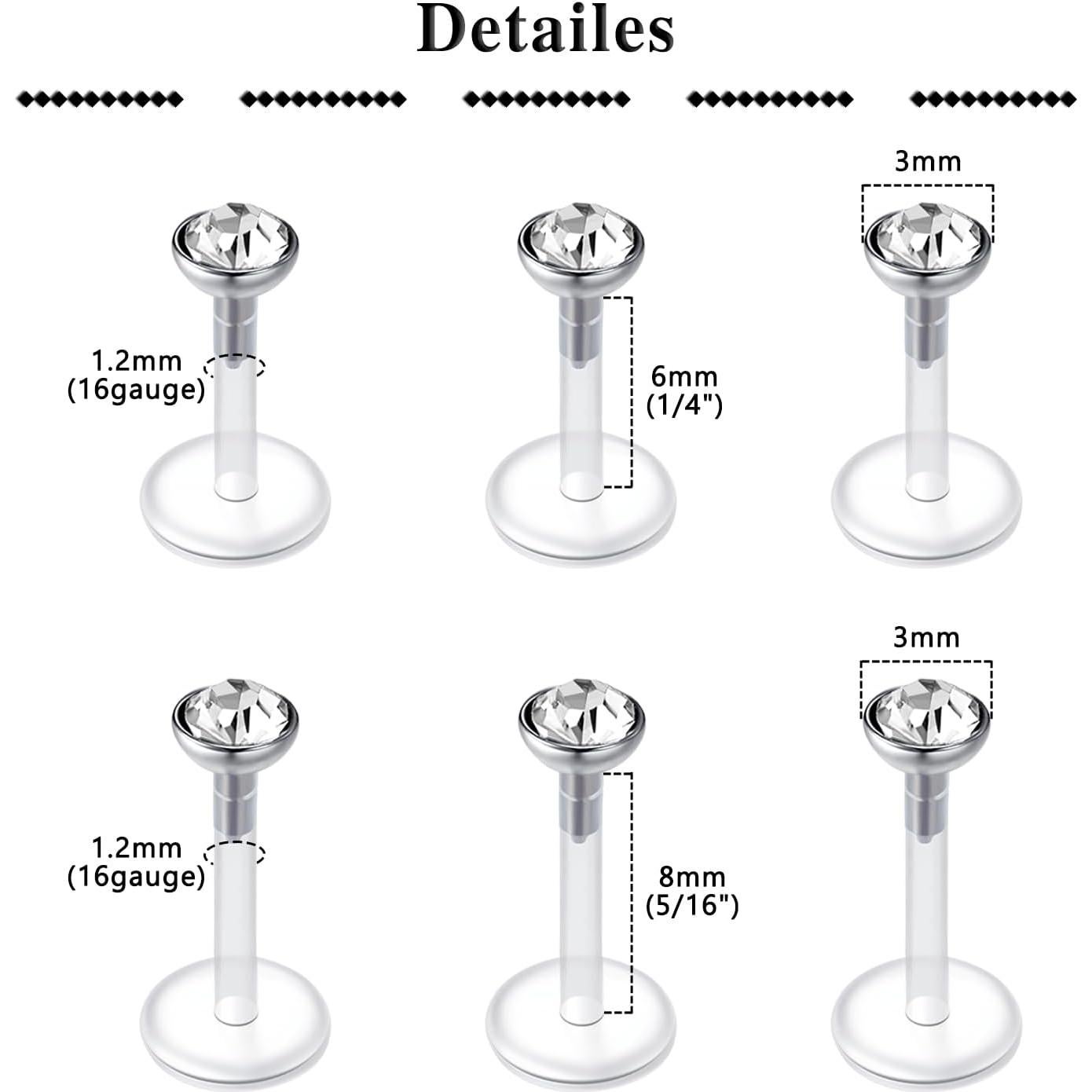 Aros Labiales Transparentes QWALIT 16G Joyería de Piercing