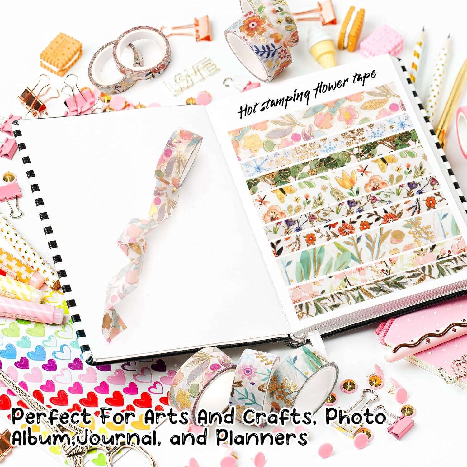 Juego de 18 Rollos de Cinta Washi Floral Dorada 15mm y 7.5mm