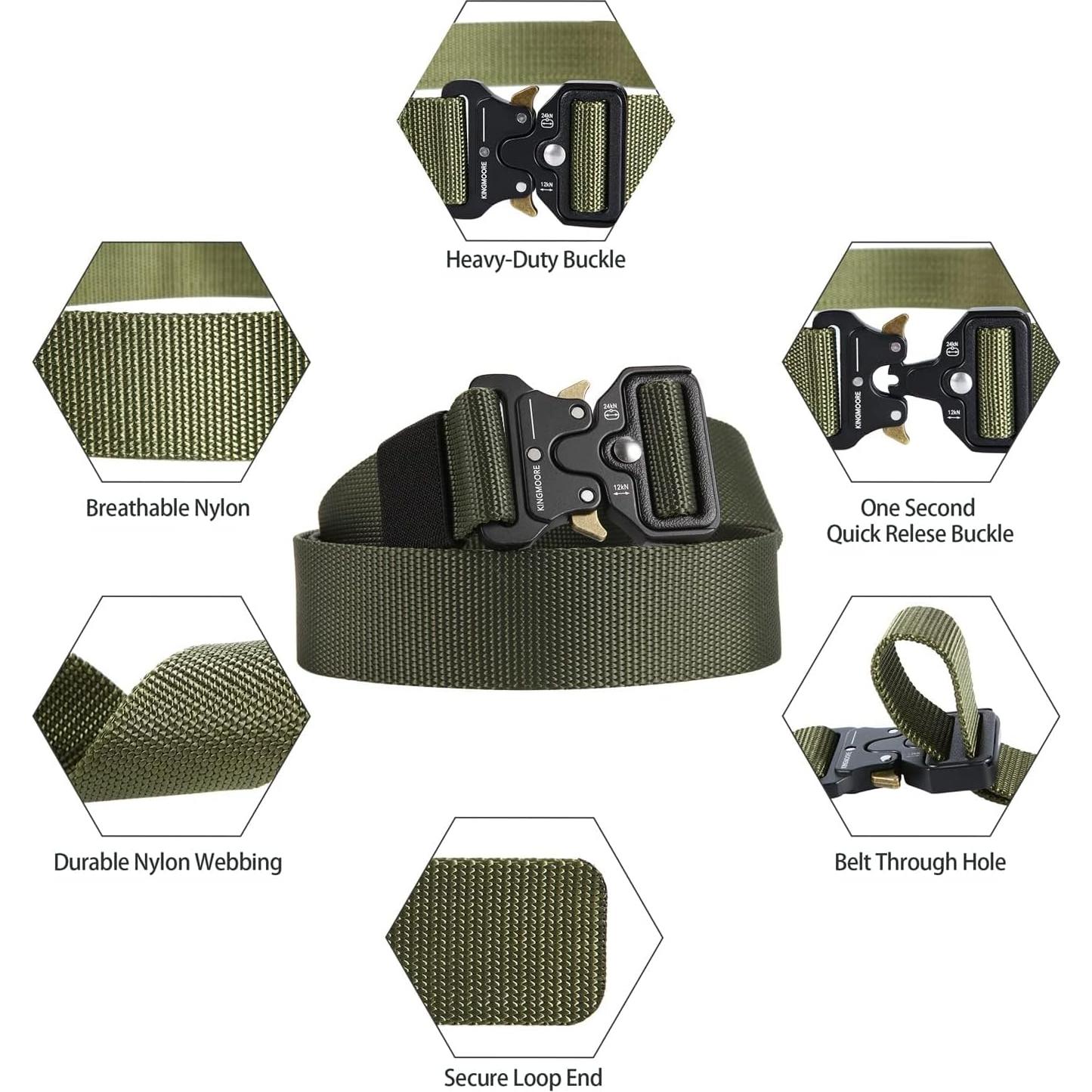 Cinturón Táctico KingMoore Ajustable Nylon Verde Militar