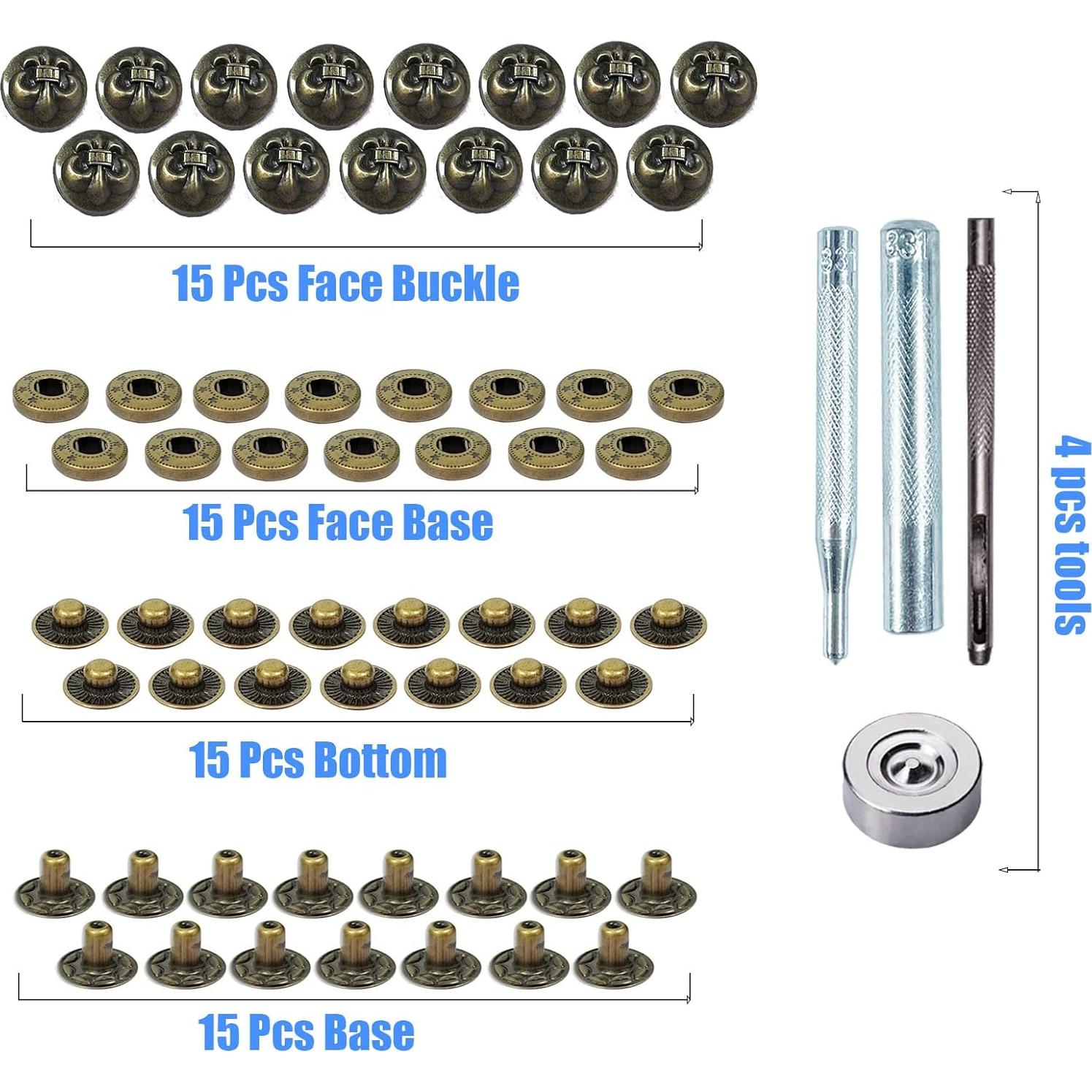 15 Botones a Presión de Bronce Wetufin 1.7cm Estilo Ancla