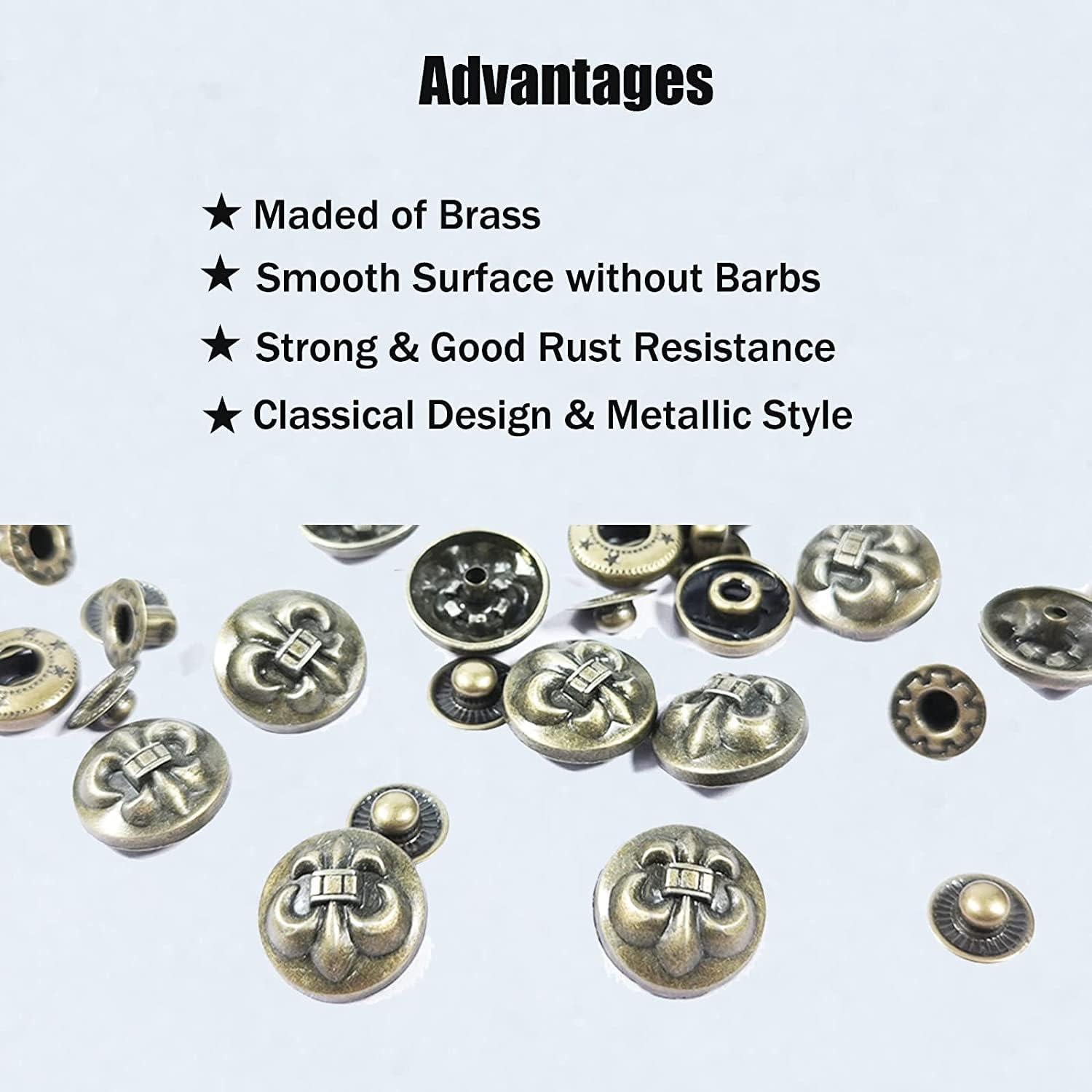 15 Botones a Presión de Bronce Wetufin 1.7cm Estilo Ancla