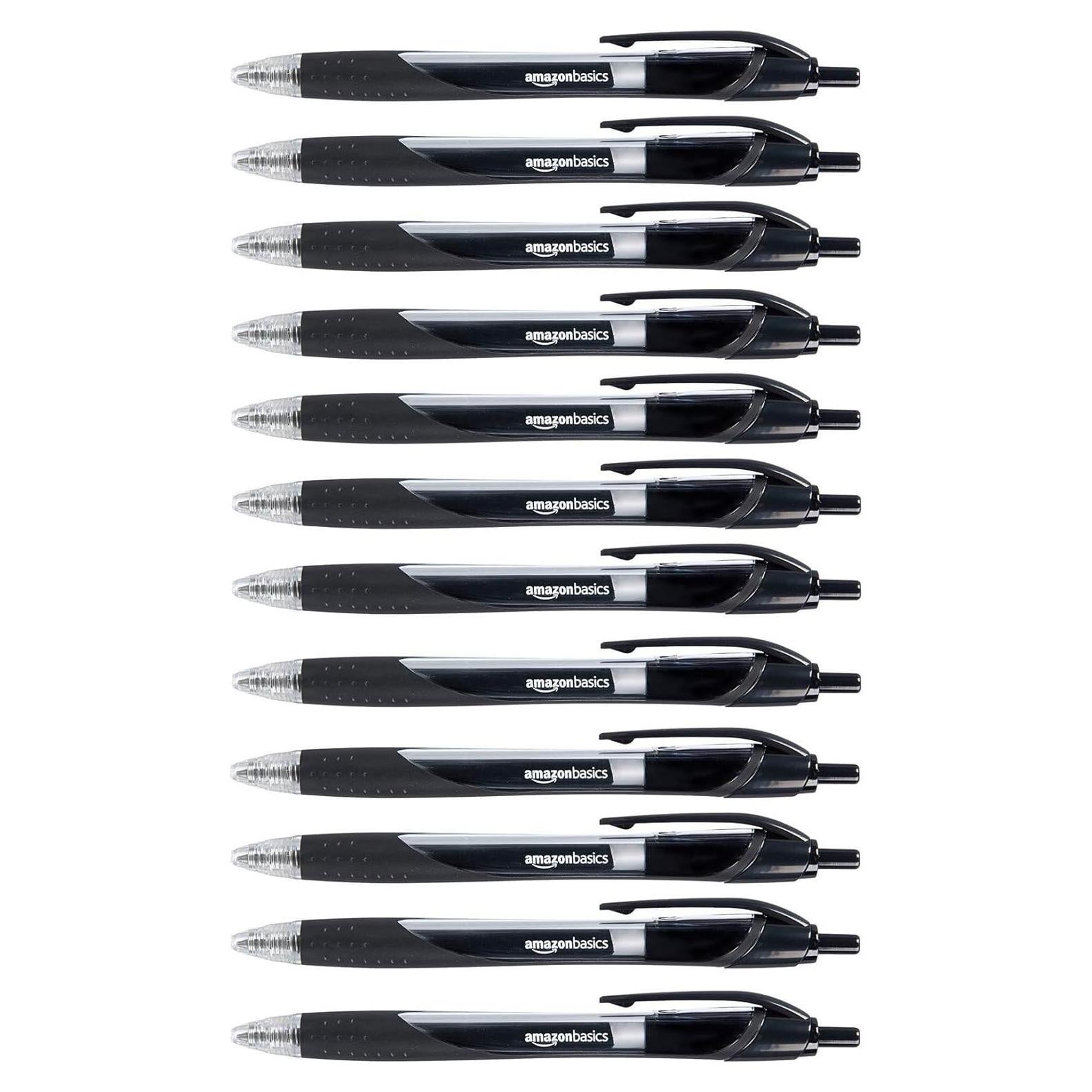 Bolígrafos de Gel Retráctiles Amazon Basics, Punta Fina 0.7mm, Negro, Paquete de 12