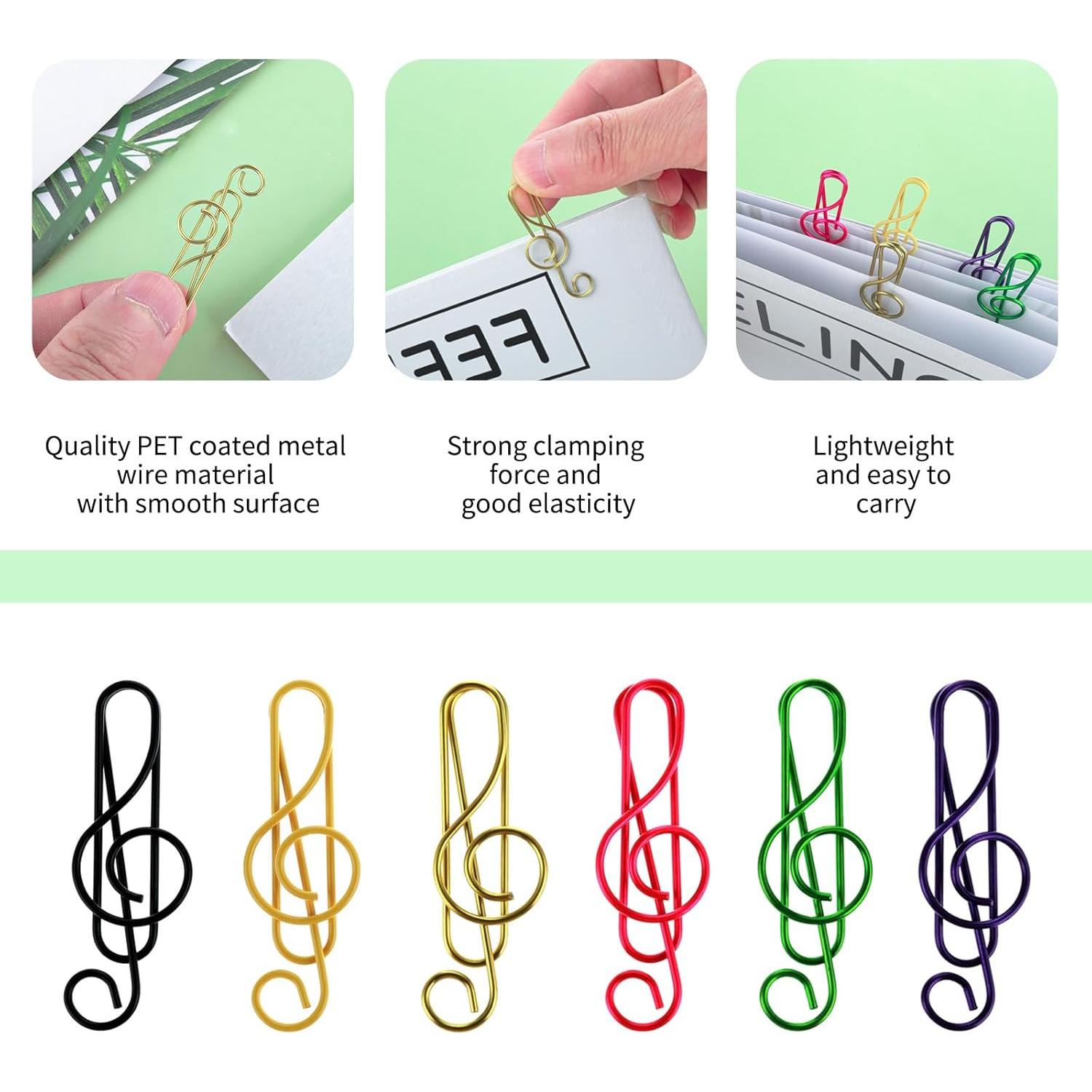 Paper Clips 6 Colors Metal Cute Music Paper Clips Musical Notes Shaped Bookmark Clip Funny Music Teacher Gifts for Party Invitation Card Desk Bookmark Office School Notebook Clip (50 PCS)