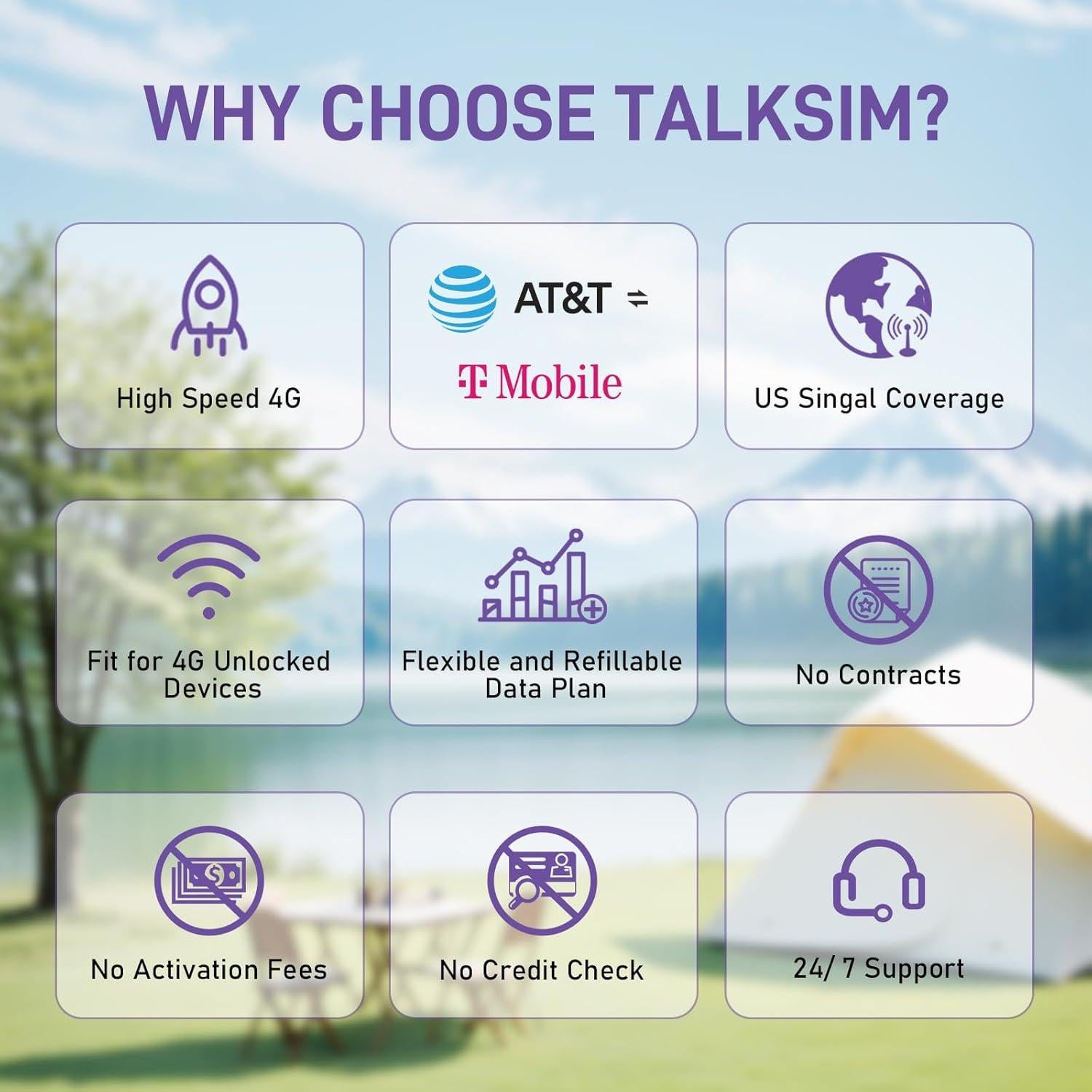 Tarjeta SIM de Datos 24GB 365D TALKSIM 4G LTE USA