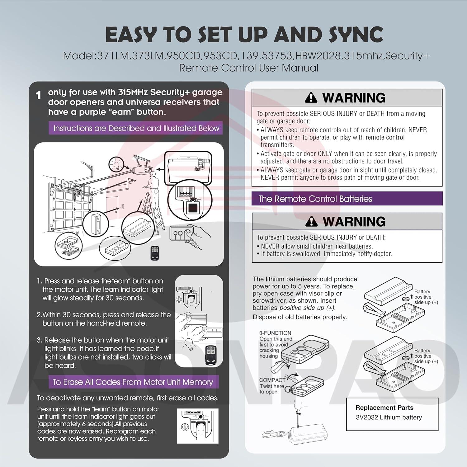 Control Remoto Liftmaster 371LM 950CD para Puerta de Garaje