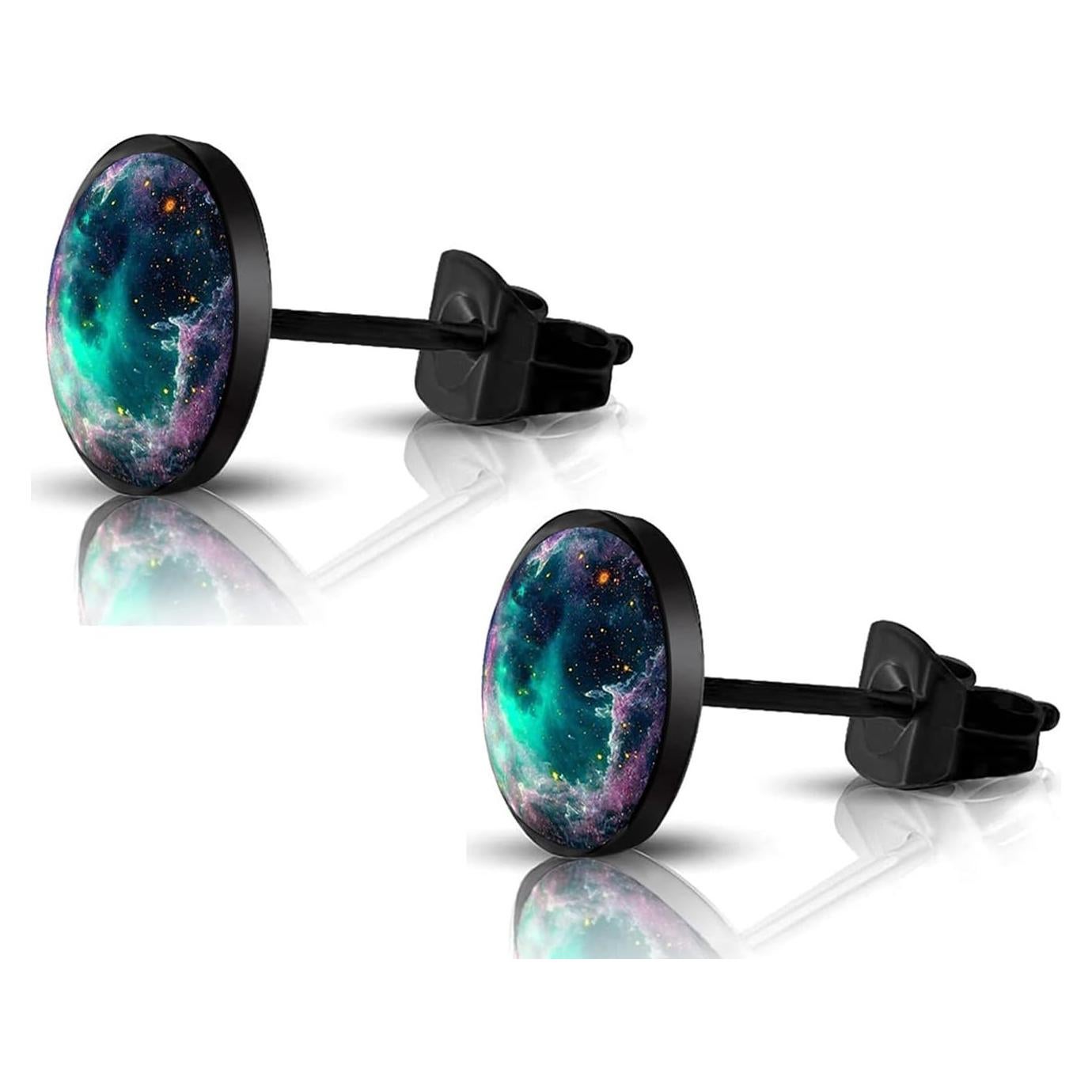 Pendientes de Botón Redondos 10mm SIISPRI Acero Inoxidable Negro