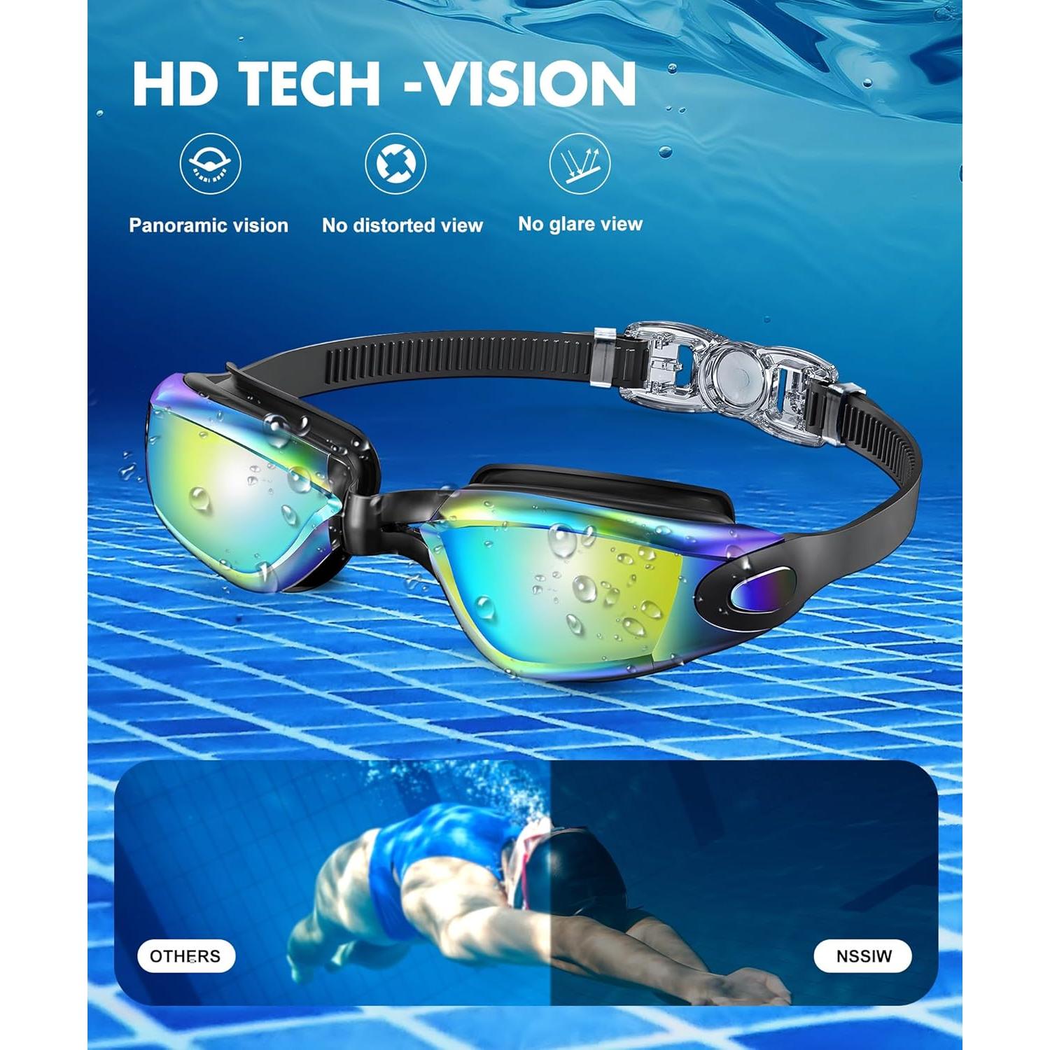 Gafas de natación NSSIW para adultos - Antivaho y sin fugas - Paquete de 3