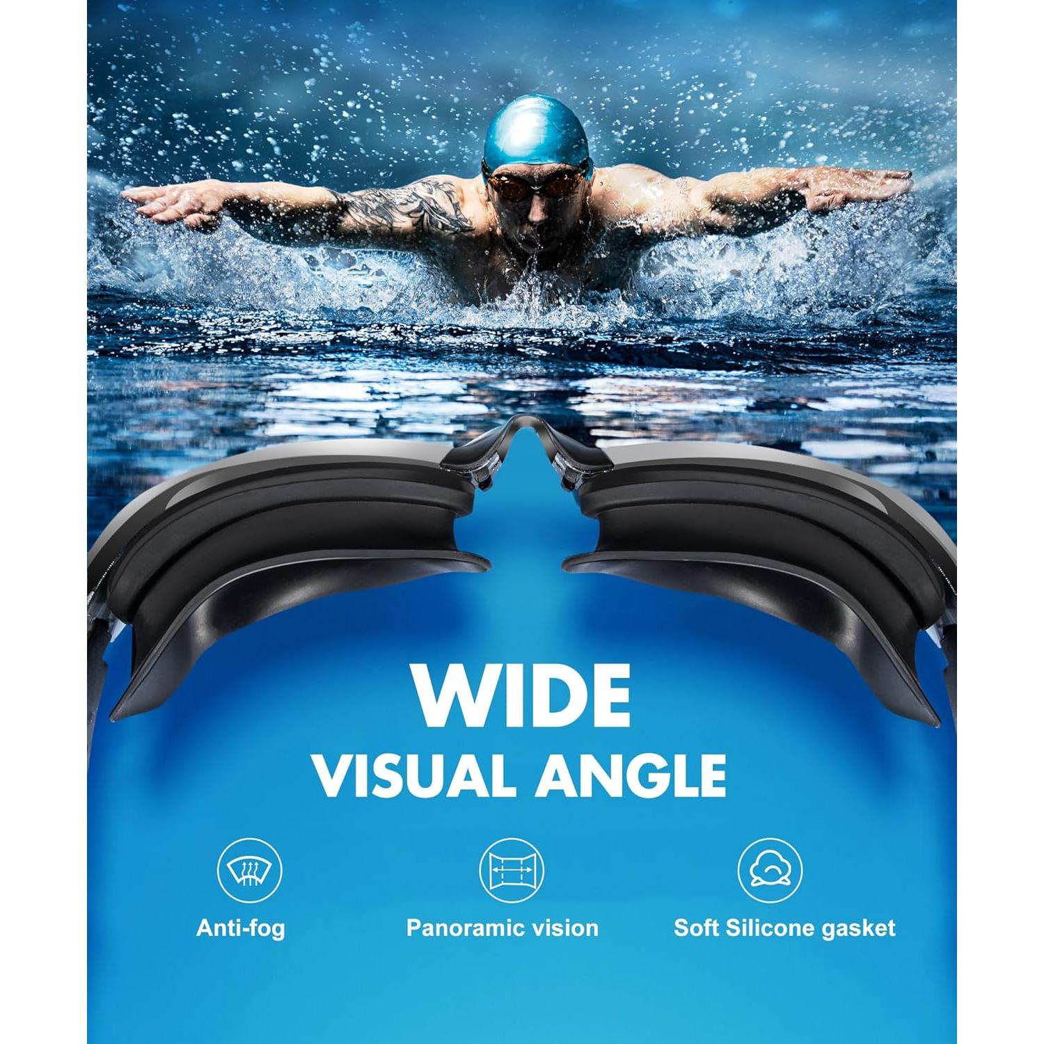 Gafas de natación NSSIW para adultos - Antivaho y sin fugas - Paquete de 3