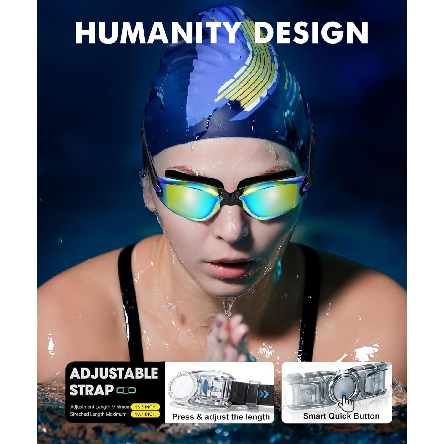 Gafas de natación NSSIW para adultos - Antiempañamiento UV400 - Paquete de 3