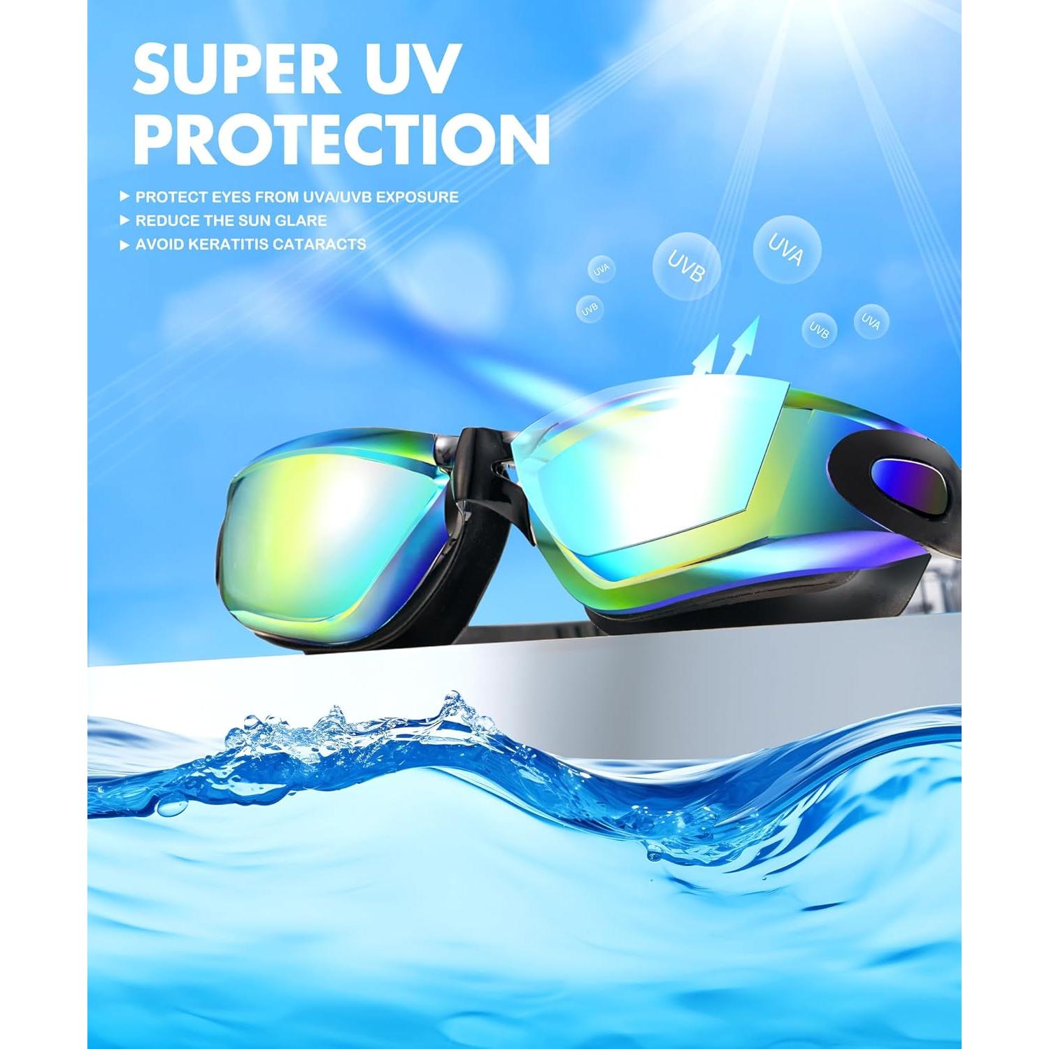 Gafas de natación NSSIW para adultos - Antiempañamiento UV400 - Paquete de 3