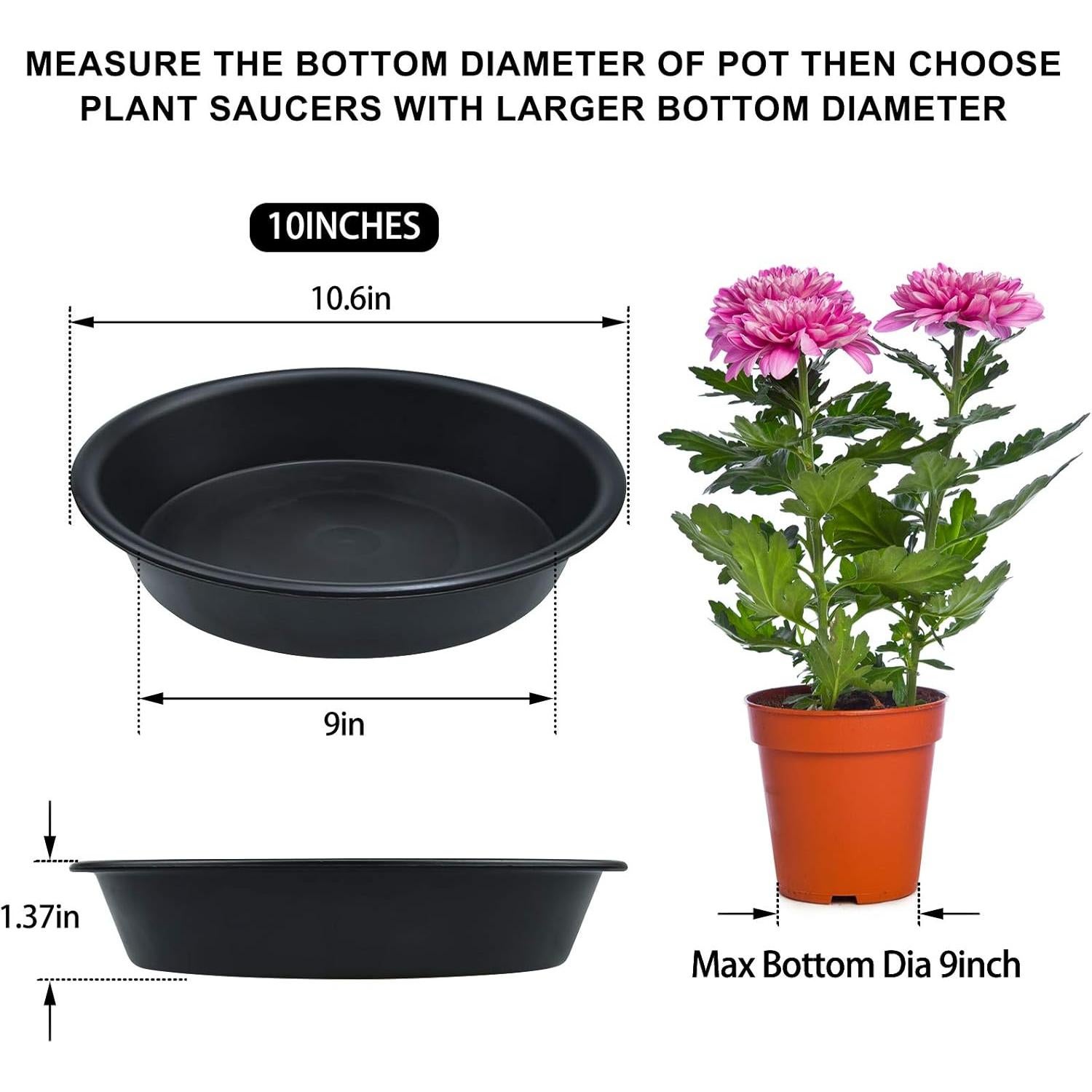Paquete de 3 platos para plantas TITE 26.9 cm negros