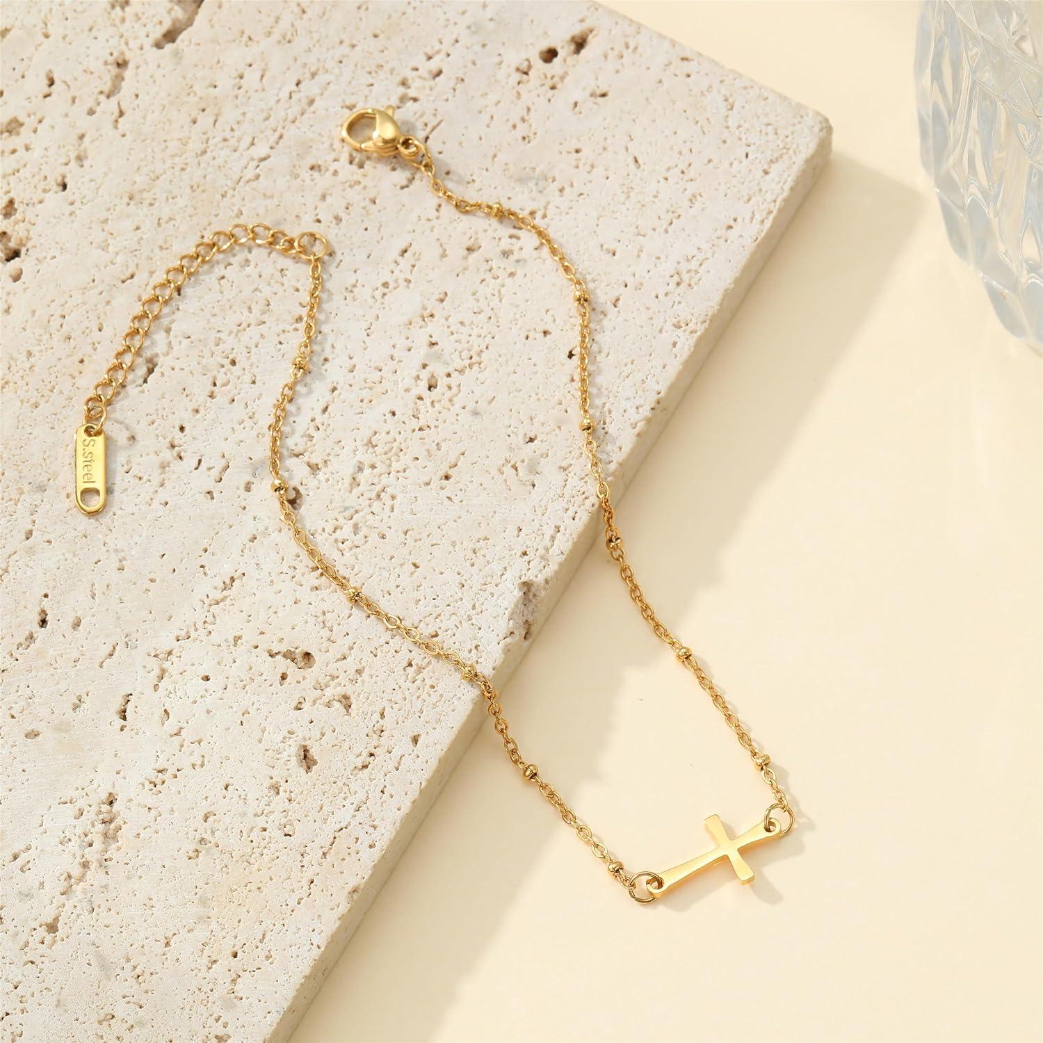 Brazalete de Tobillo Dorado Kyazeo con Cruz y Cuentas Coloridas