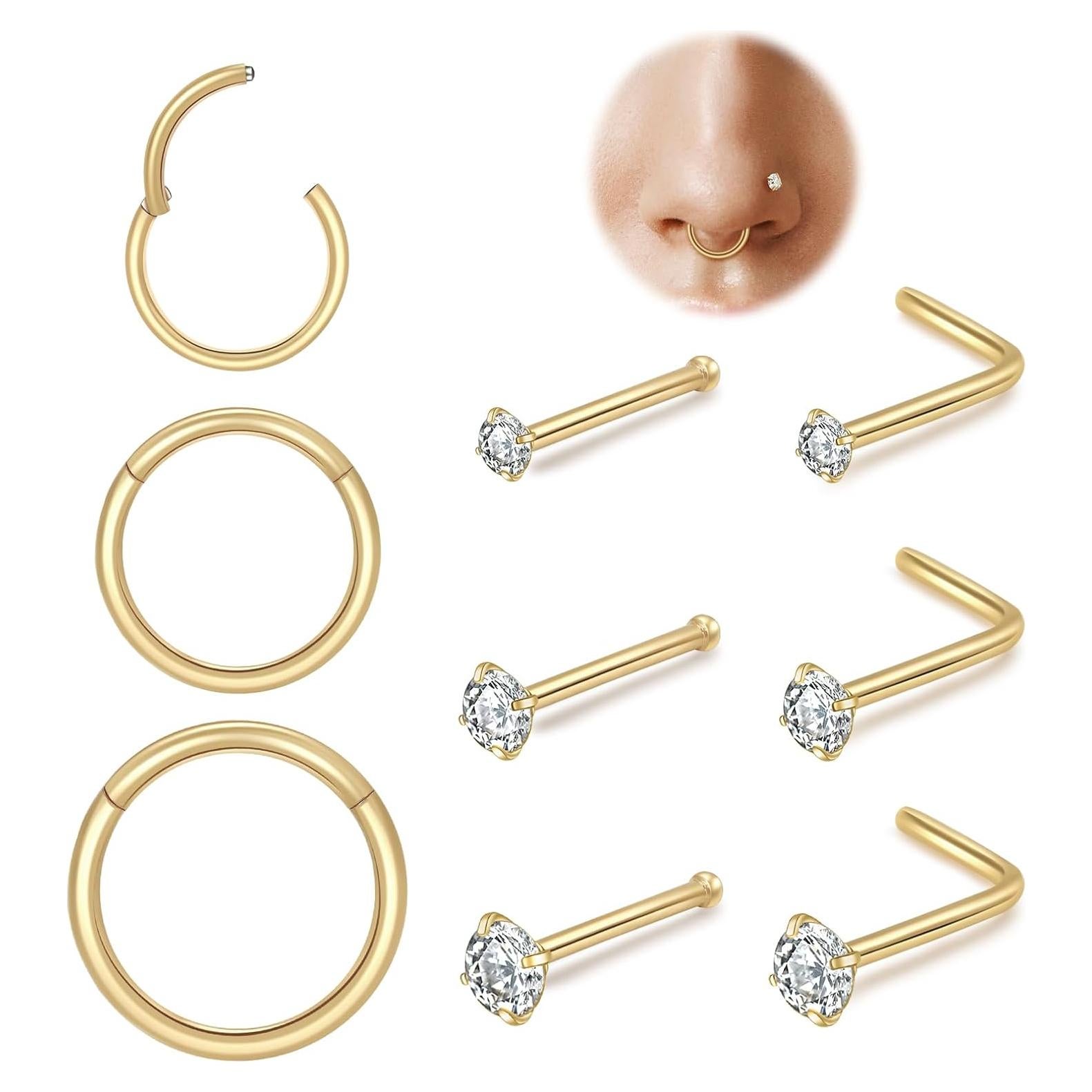 Anillo de Nariz Hipoalergénico Acero Quirúrgico 18G 9pcs