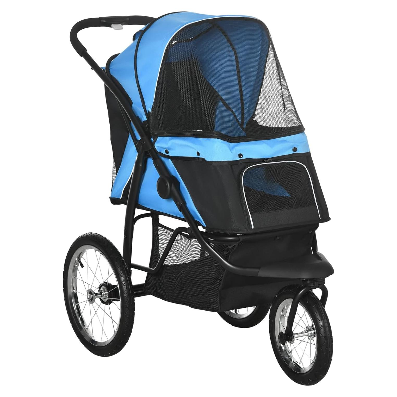 Carrito Plegable para Mascotas PawHut Azul 3 Ruedas 20 kg