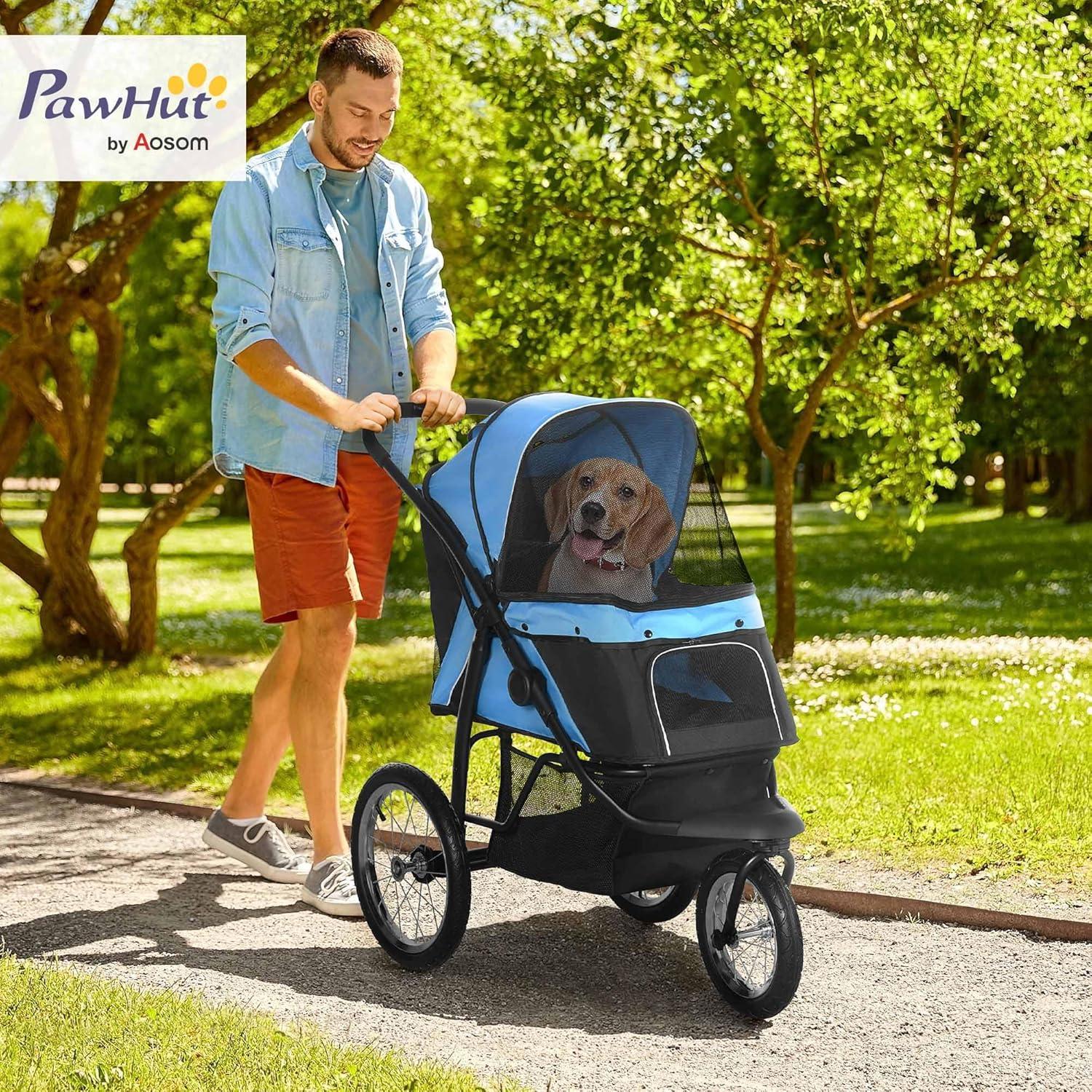 Carrito Plegable para Mascotas PawHut Azul 3 Ruedas 20 kg