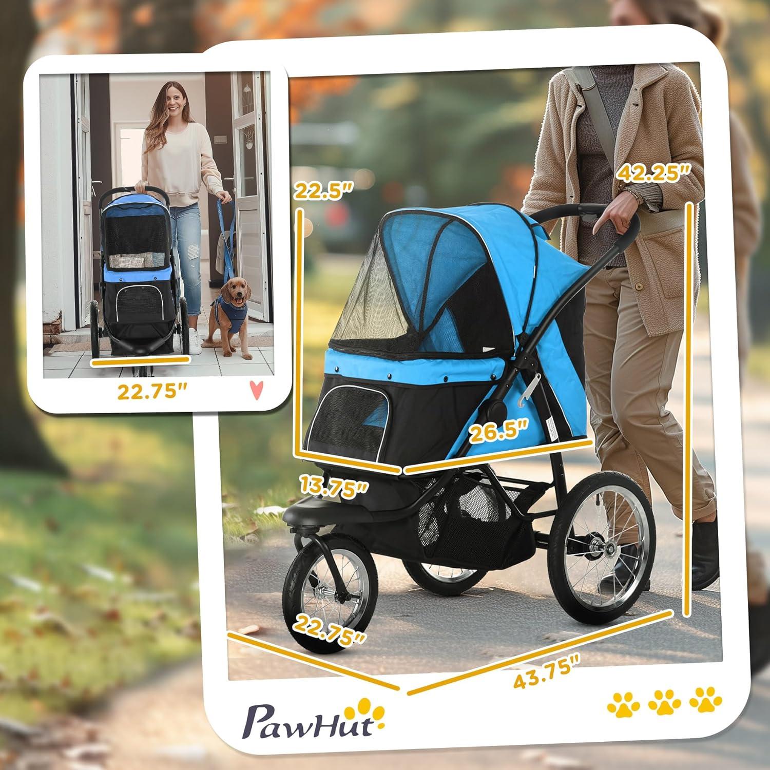 Carrito Plegable para Mascotas PawHut Azul 3 Ruedas 20 kg