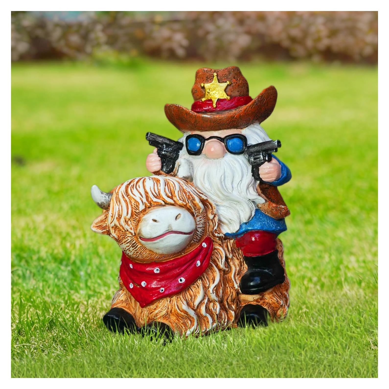 Estatua de Gnomo de Vaca Solar QZZP - Decoración de Jardín Resistente