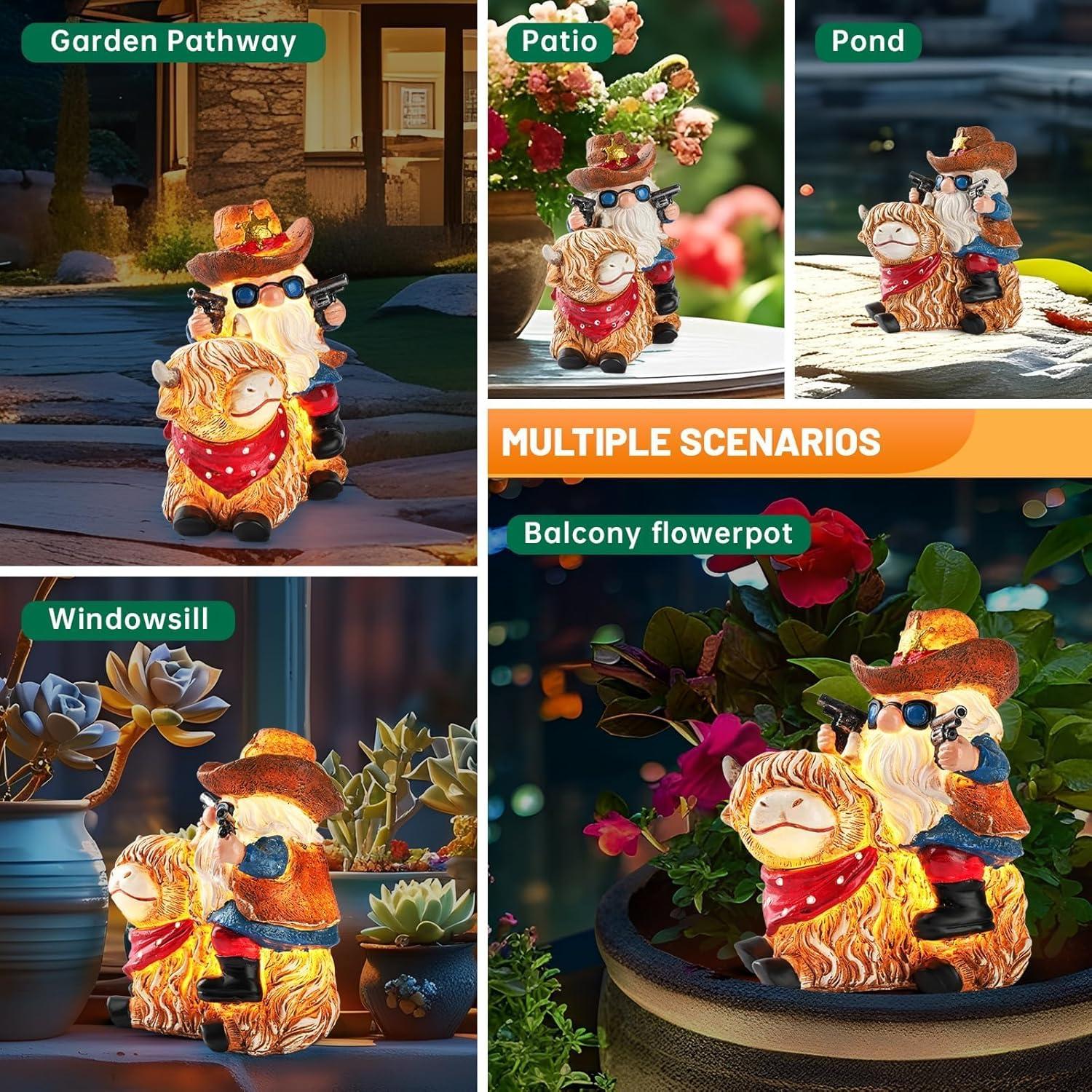 Estatua de Gnomo de Vaca Solar QZZP - Decoración de Jardín Resistente