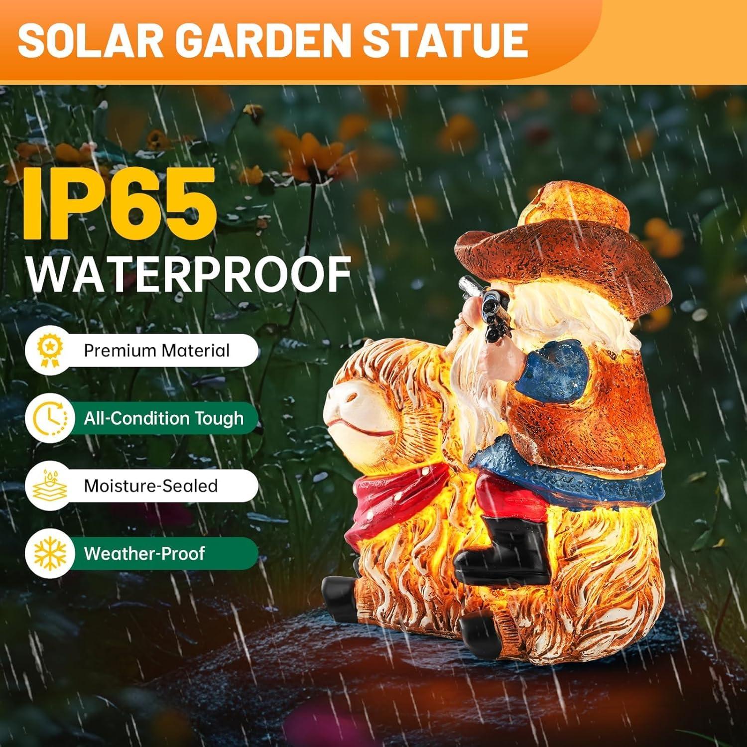 Estatua de Gnomo de Vaca Solar QZZP - Decoración de Jardín Resistente