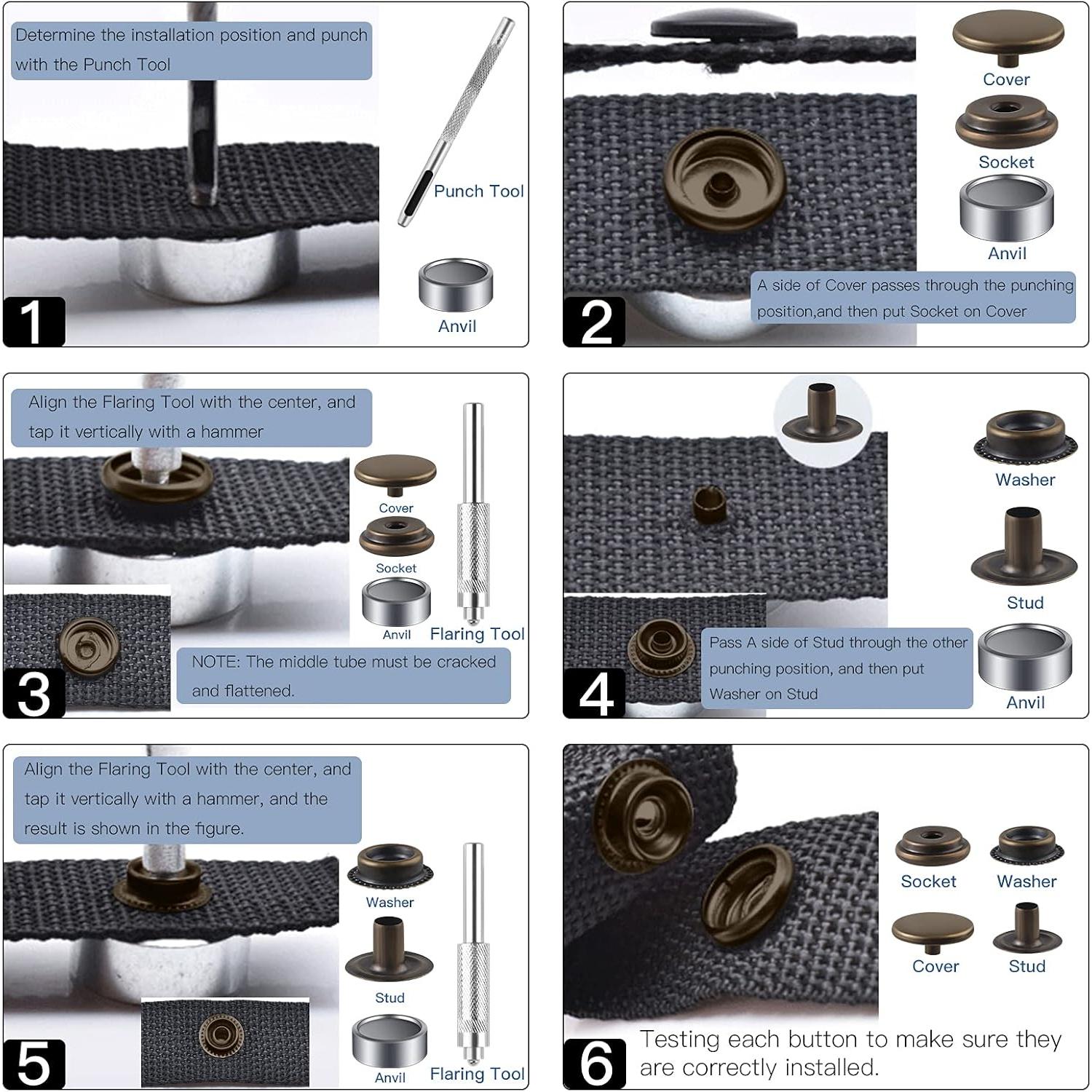 Kit de 200 Broches a Presión Moocci 15mm Acero Inoxidable