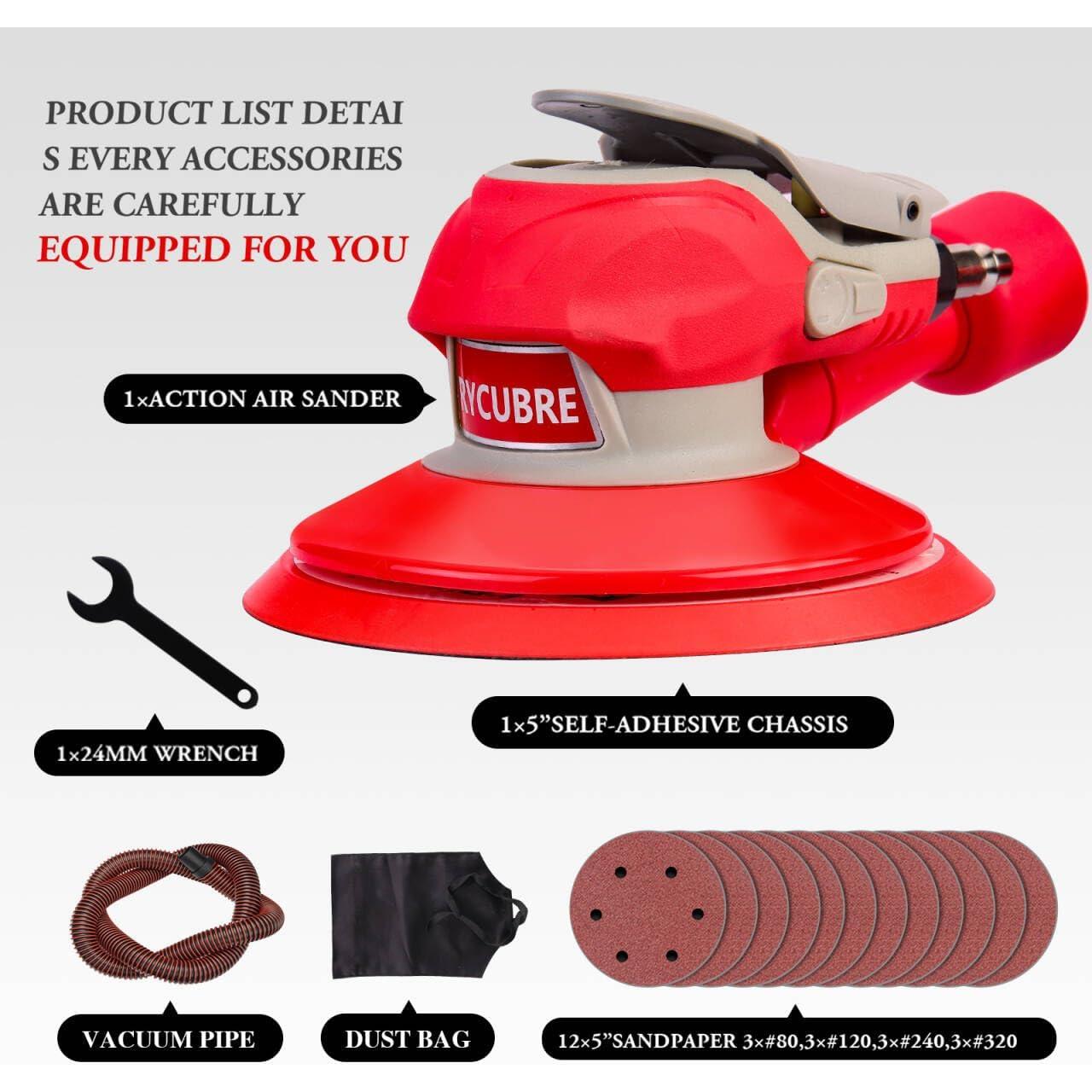 Lijadora Neumática RYCUBRE 6" con Aspiradora y Accesorios