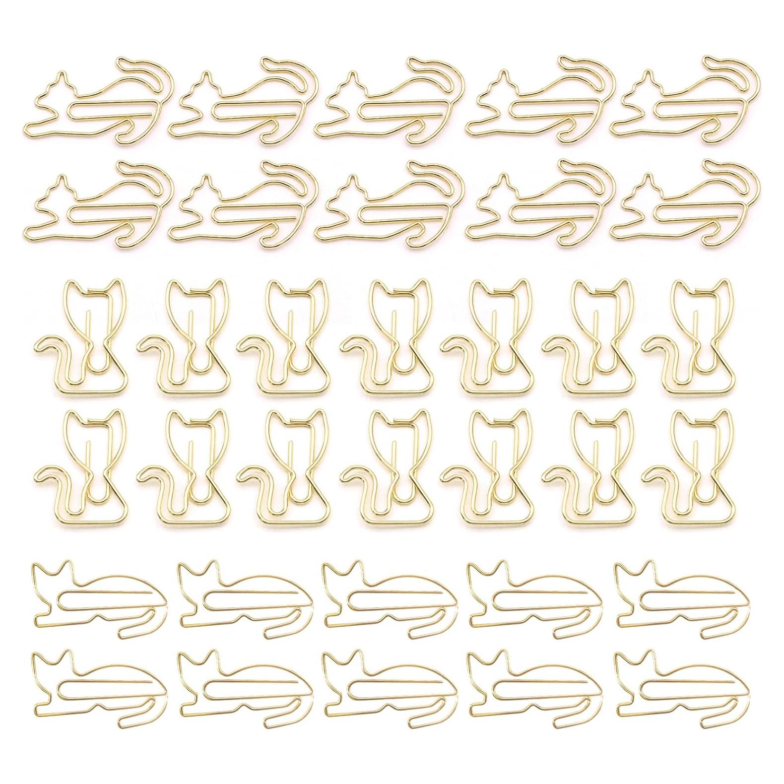Clips de Papel Metálicos Dorados en Forma de Gato - 102 Pcs Hesena