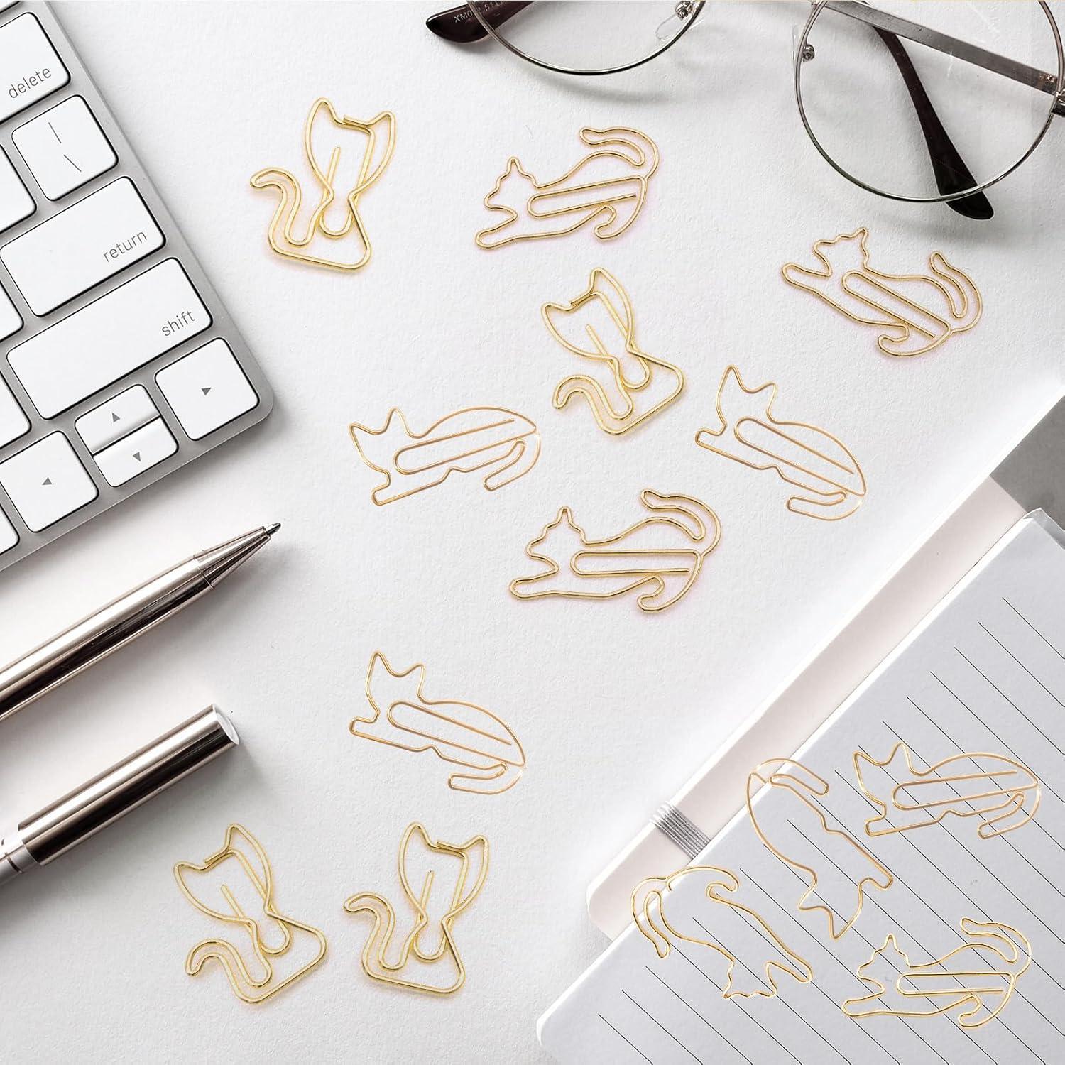 Clips de Papel Metálicos Dorados en Forma de Gato - 102 Pcs Hesena