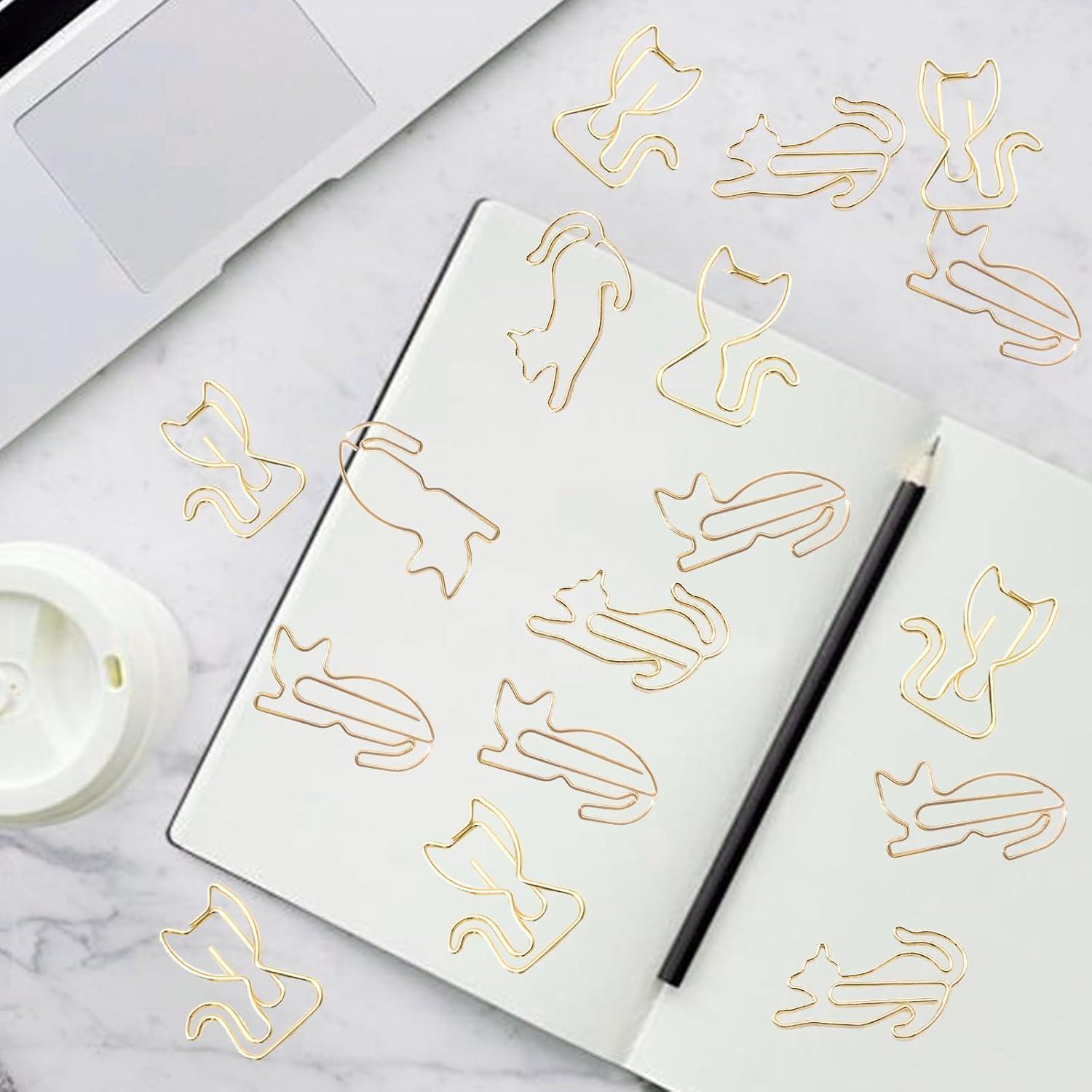 Clips de Papel Metálicos Dorados en Forma de Gato - 102 Pcs Hesena