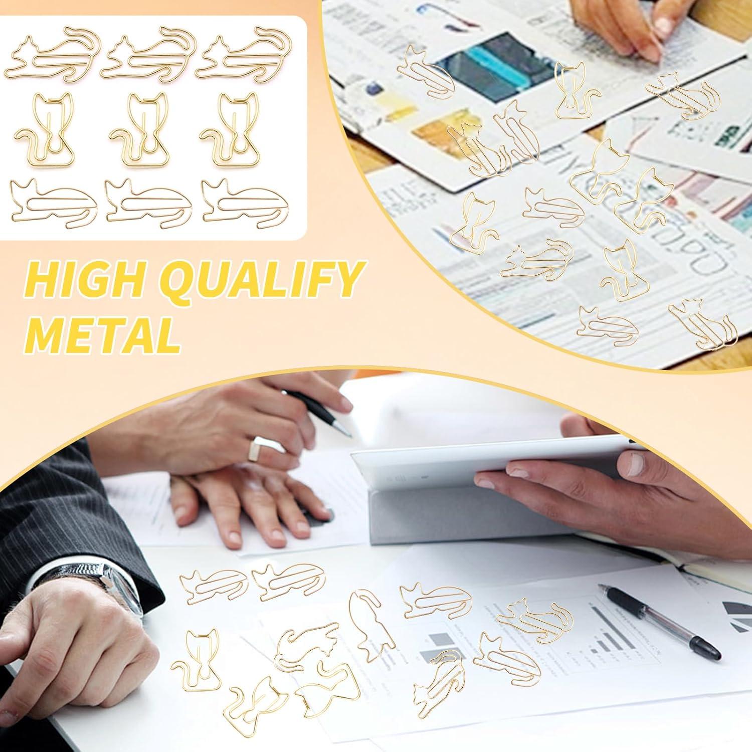 Clips de Papel Metálicos Dorados en Forma de Gato - 102 Pcs Hesena