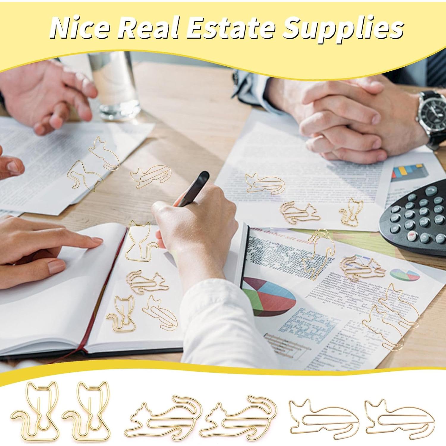 Clips de Papel Metálicos Dorados en Forma de Gato - 102 Pcs Hesena