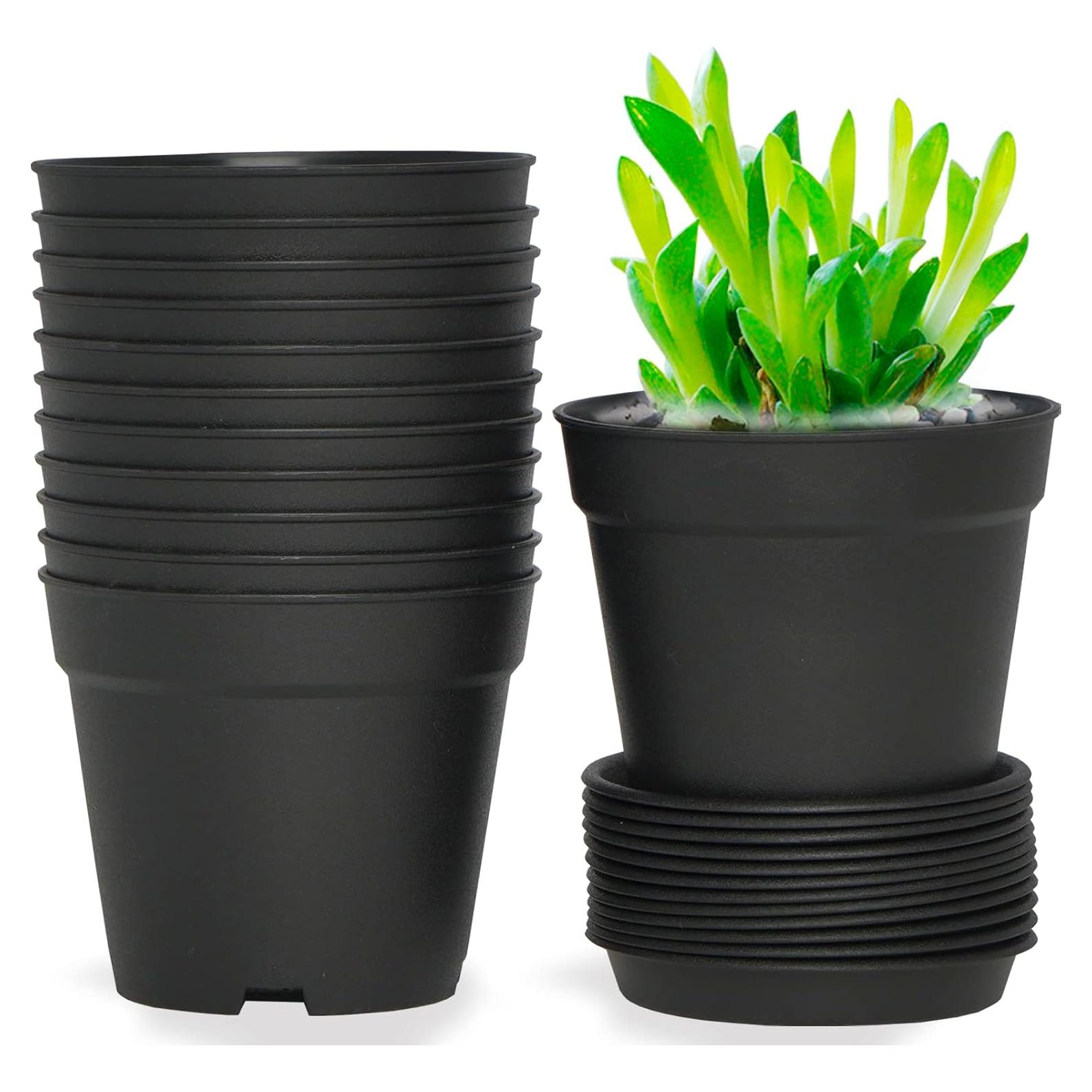 Paquete de 12 macetas de plástico Olisx 10 cm con plato y drenaje