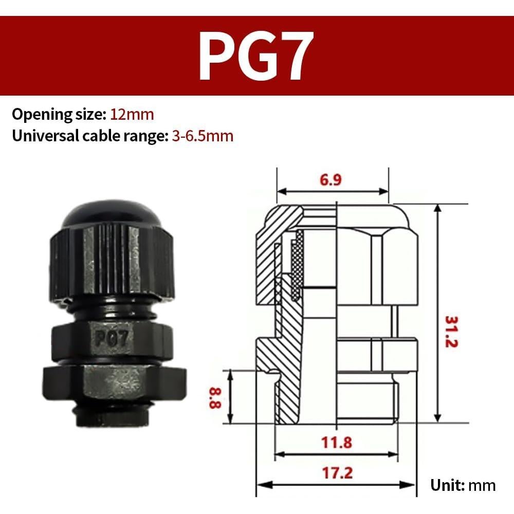 Gland de Cable Negro BORDSTRACT PG7 con Junta 20Pcs