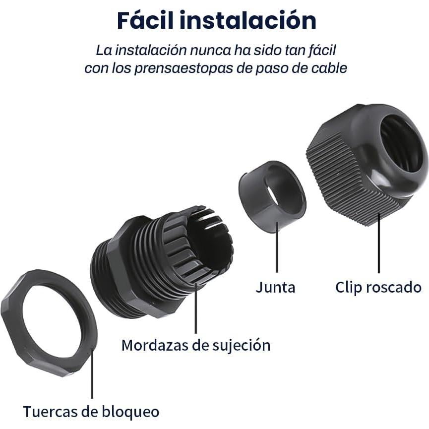 Gland de Cable Negro BORDSTRACT PG7 con Junta 20Pcs