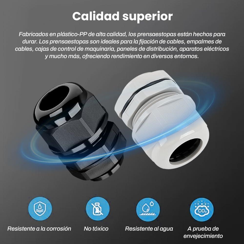 Gland de Cable Negro BORDSTRACT PG7 con Junta 20Pcs