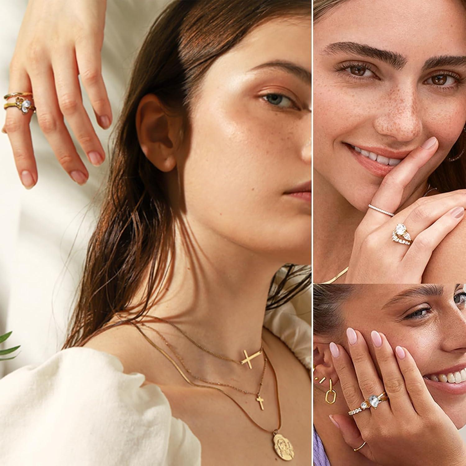 Conjunto de 9 Anillos Dorados Boho 17IF para Mujeres Brillantes