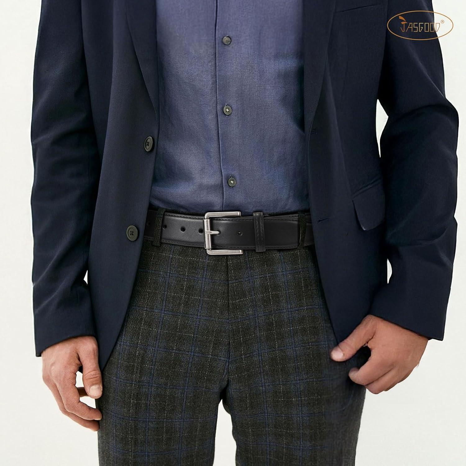 Cinturón de Cuero para Hombre JASGOOD - Clásico Negro 3.8 cm