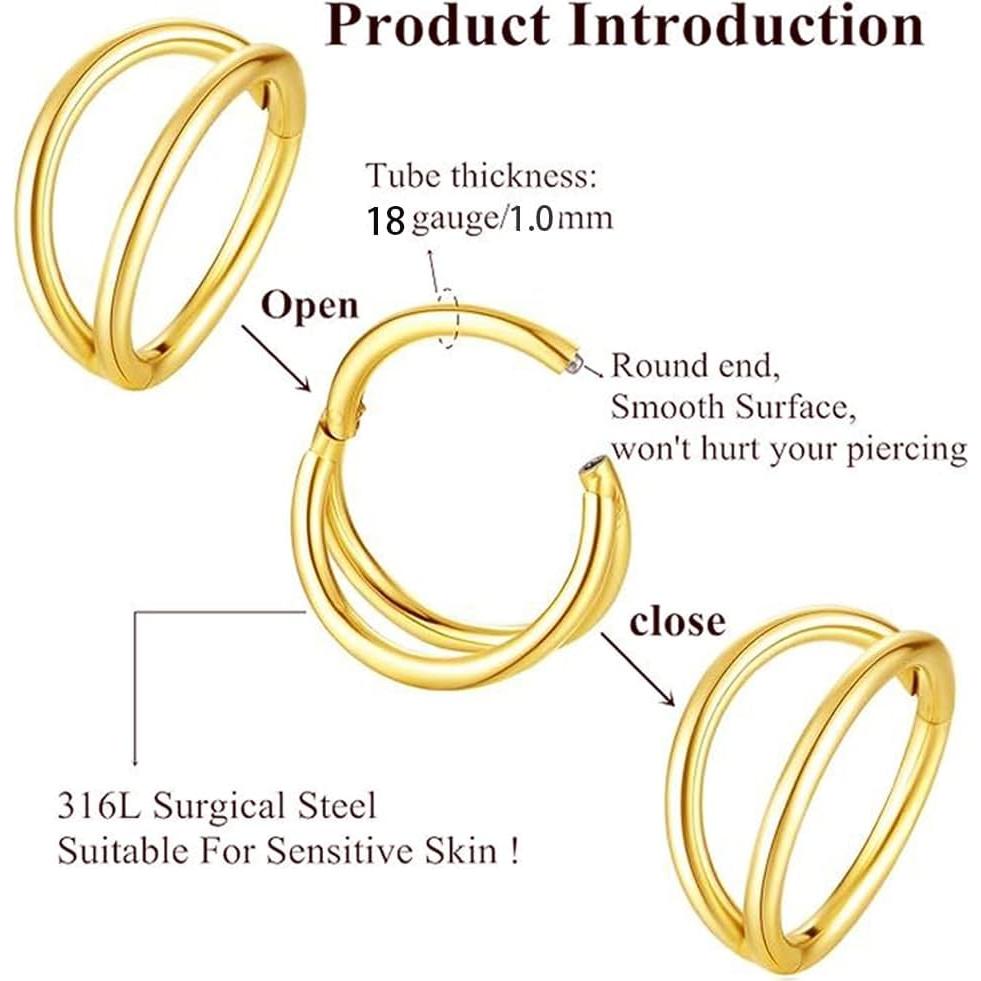 Anillo de Nariz Doble Aro KREZIP Acero Quirúrgico 10mm 18G