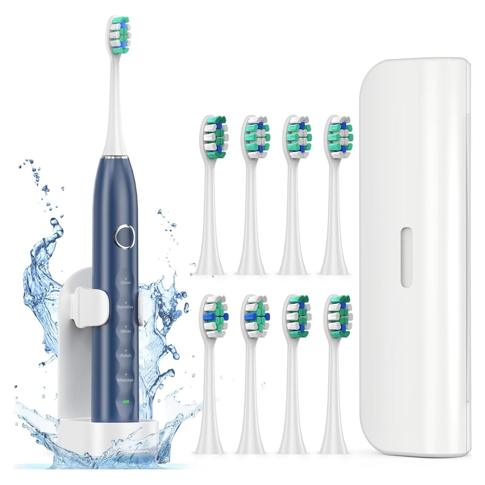 Cepillo de Dientes Eléctrico Fronix Sonic Azul con 8 Cabezas