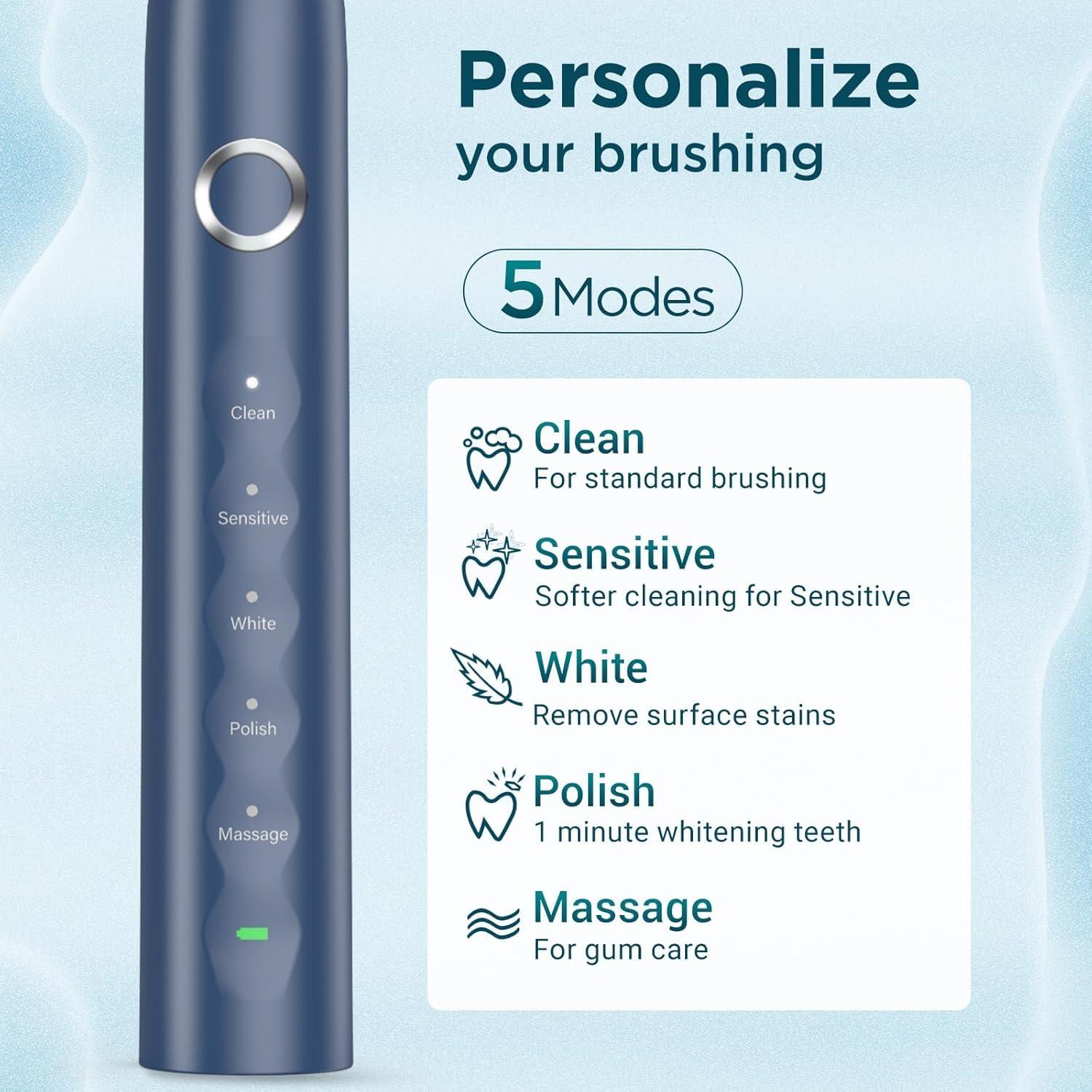 Cepillo de Dientes Eléctrico Fronix Sonic Azul con 8 Cabezas