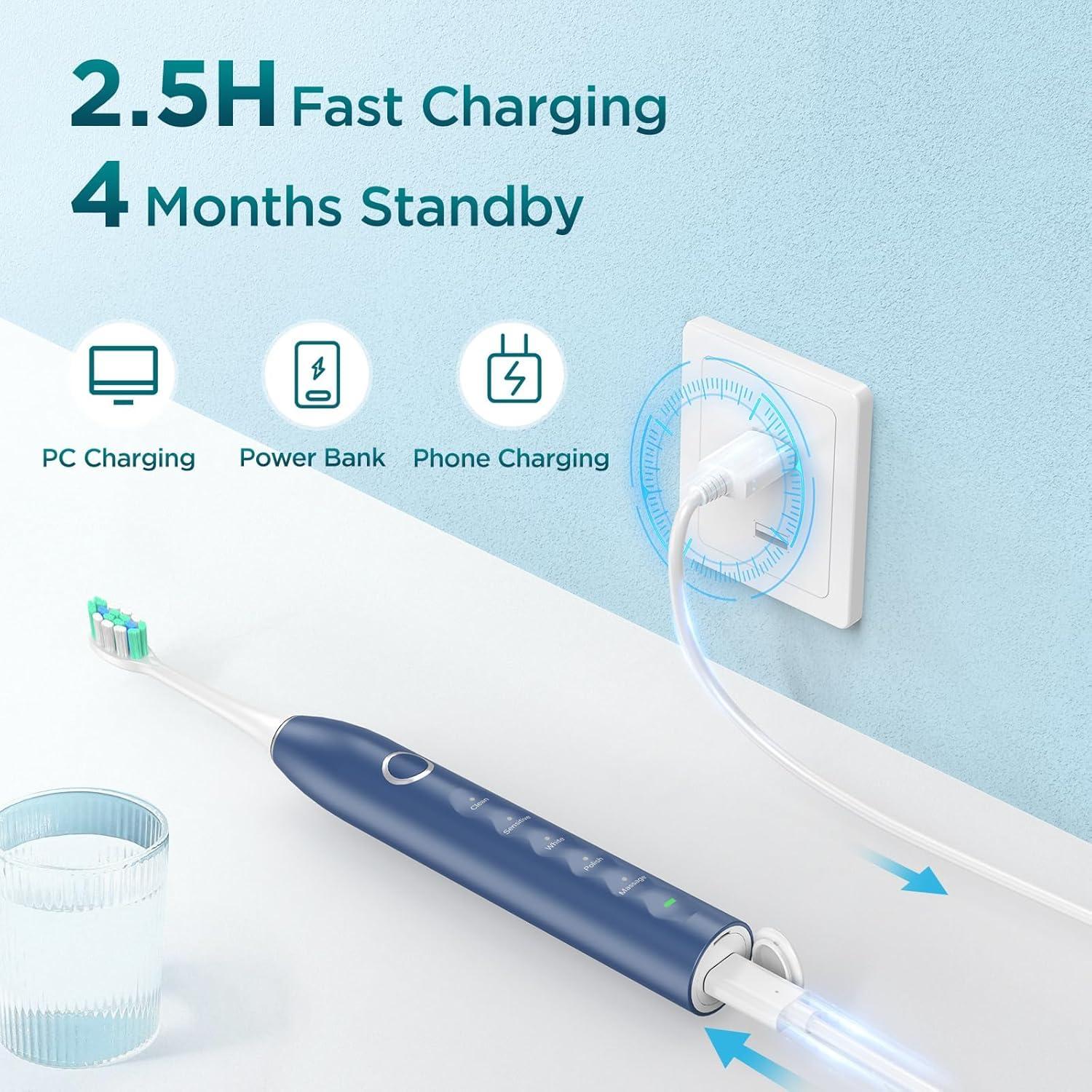Cepillo de Dientes Eléctrico Fronix Sonic Azul con 8 Cabezas