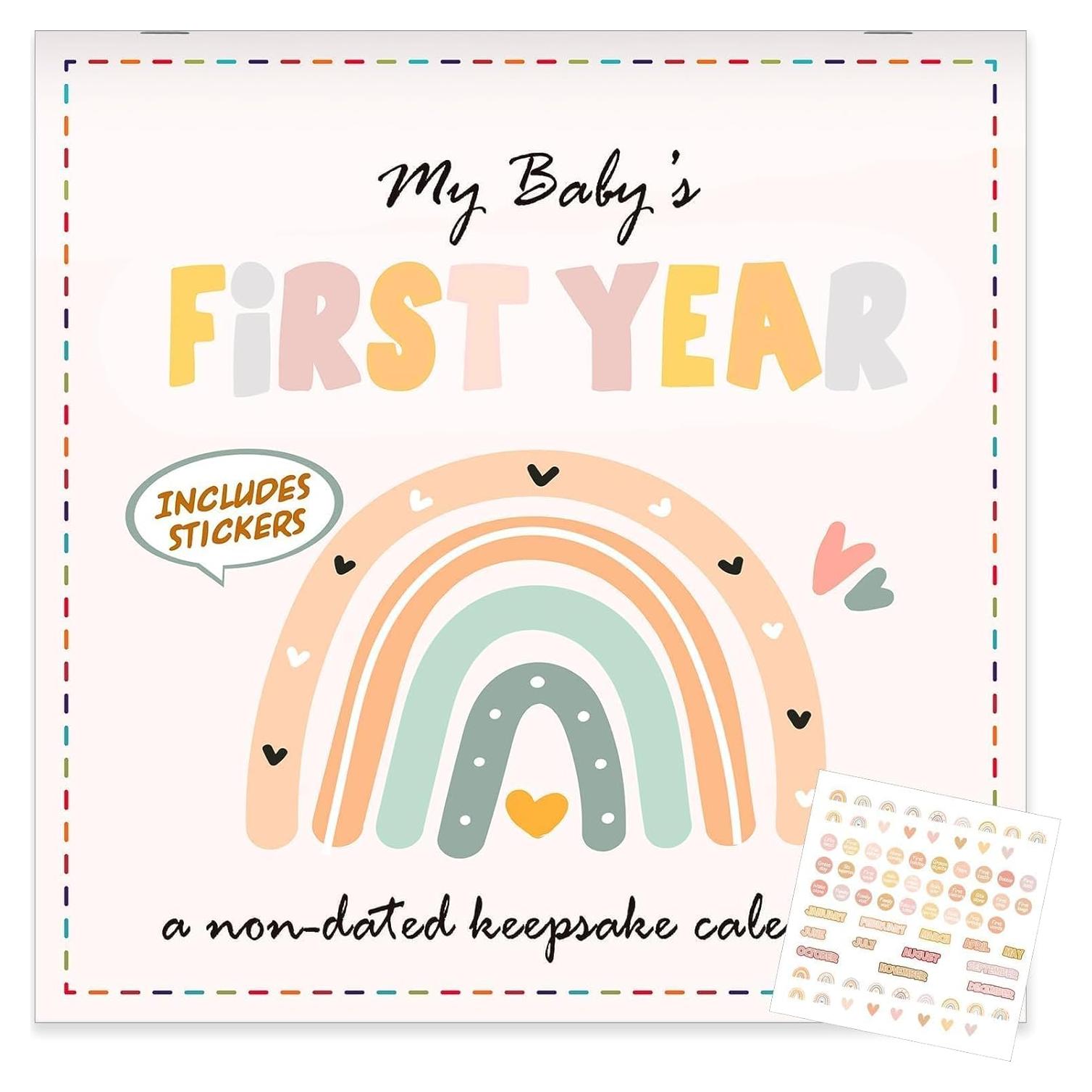 Calendario del Primer Año del Bebé Arcoíris Boho con Stickers