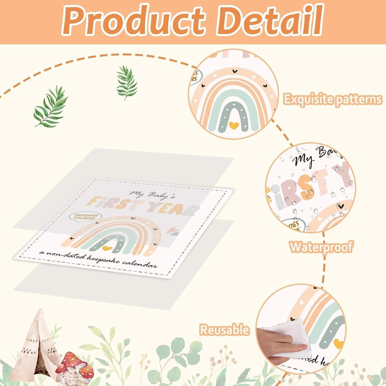 Calendario del Primer Año del Bebé Arcoíris Boho con Stickers