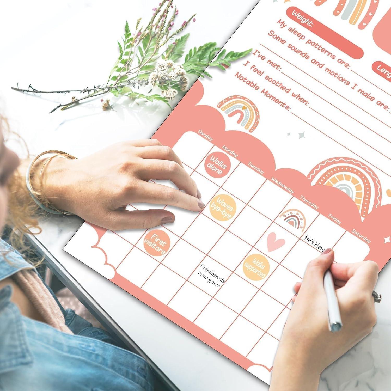 Calendario del Primer Año del Bebé Arcoíris Boho con Stickers